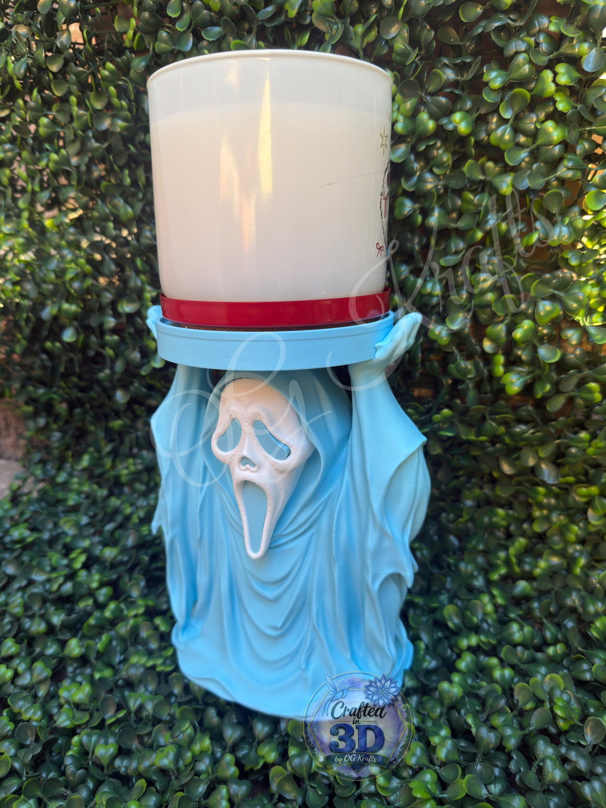 Light Blue Ghost Face Inspired 3-Wick Candle Display Holder | Fits Bath & Body Works Candles