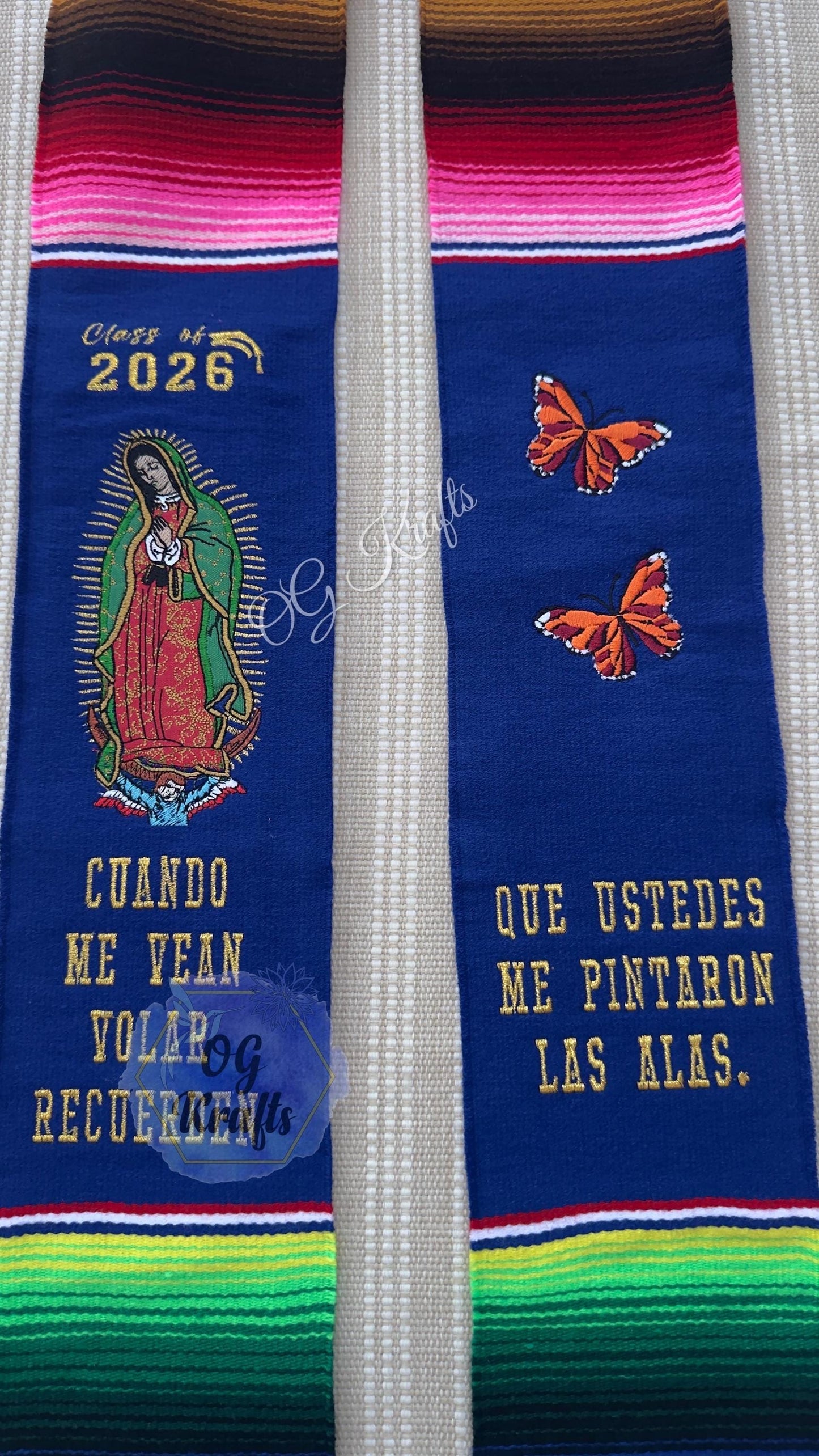 Virgin Butterfly Sarape Graduation Stole Graduation Gift Class of 2026 Mexican Serape Graduation Sash First Generation Grad Sash Senior Gift