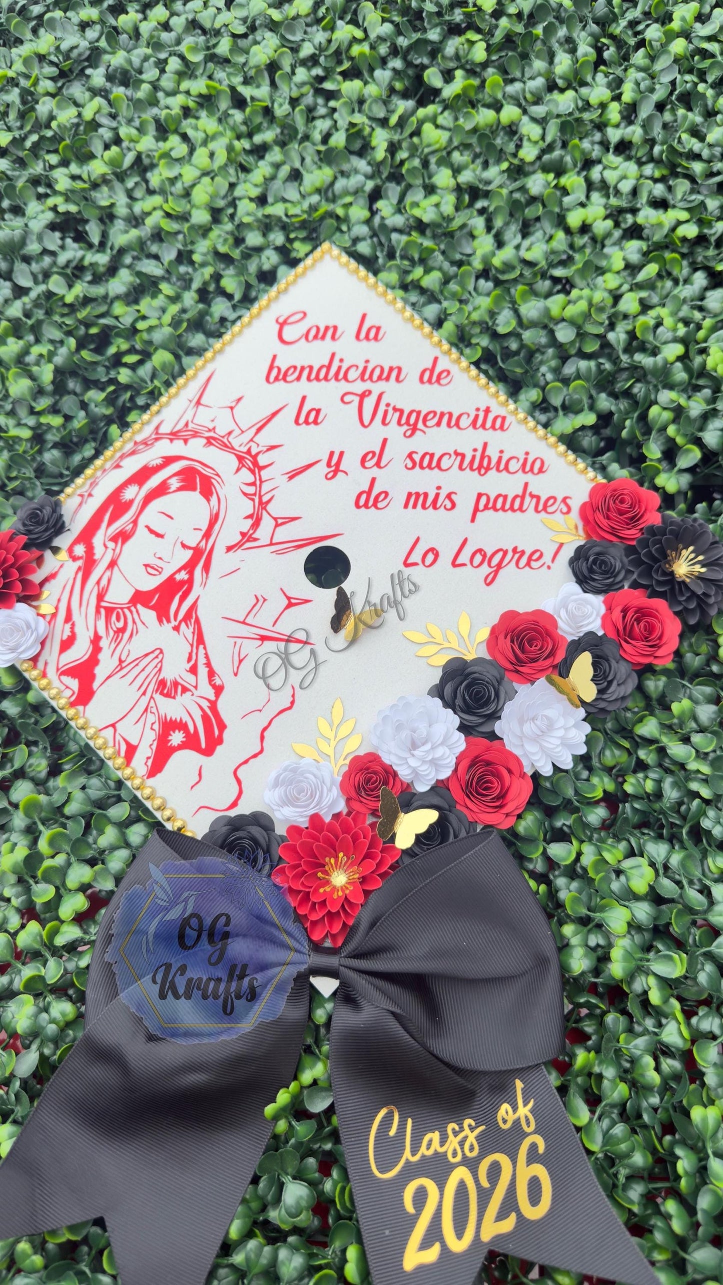 Virgen Graduation Cap Topper Mexican Grad Cap Class of 2026 Cute Virgencita Grad Cap Topper Virgencita Flower Grad Cap with Bow Virgin Mary