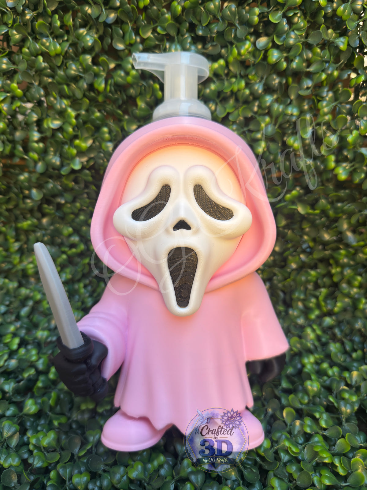 Pink Ghost Face Inspired Foaming Soap Holder | 3D Printed Horror Bathroom Decor