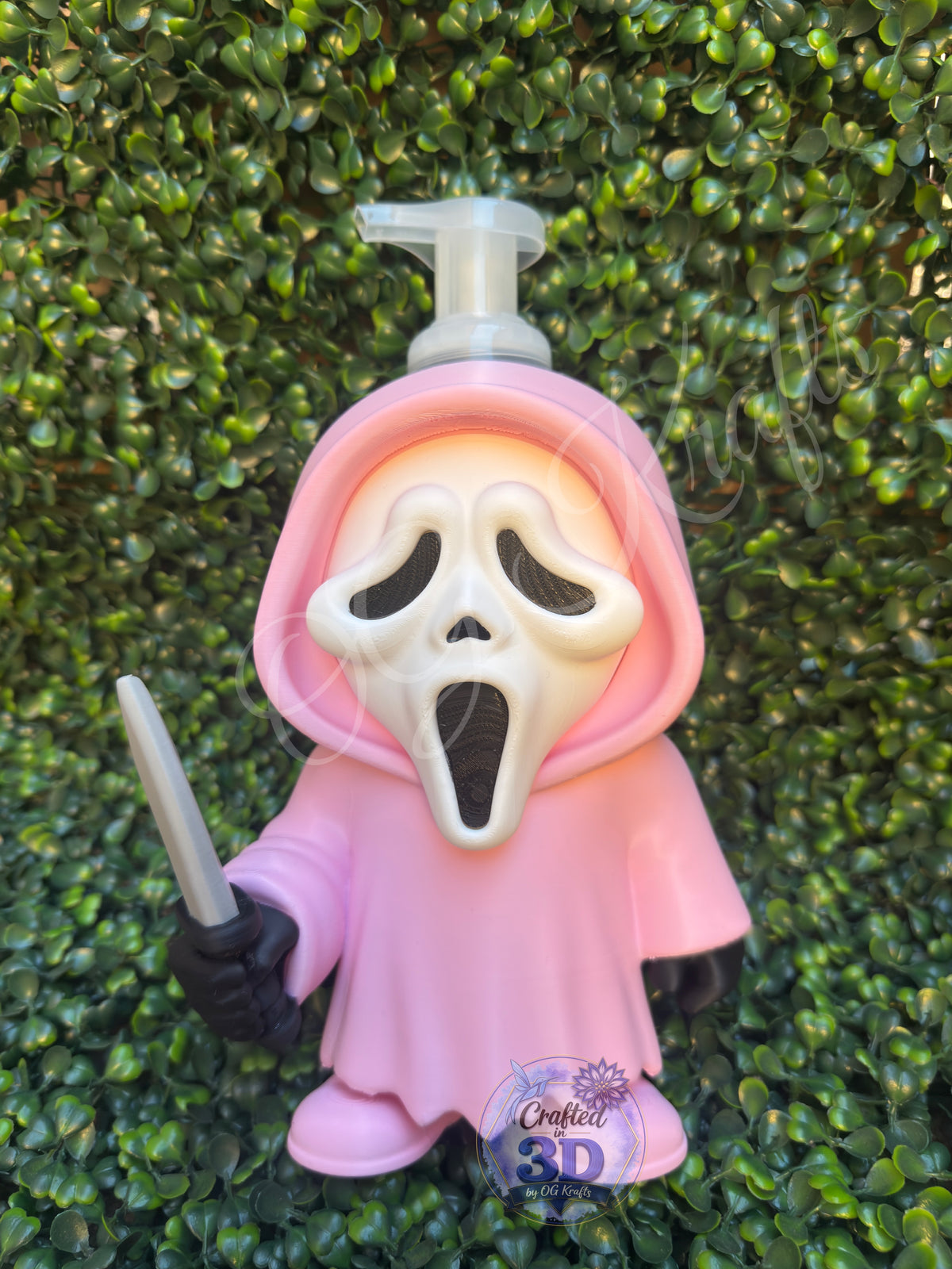 Pink Ghost Face Inspired Foaming Soap Holder | 3D Printed Horror Bathroom Decor