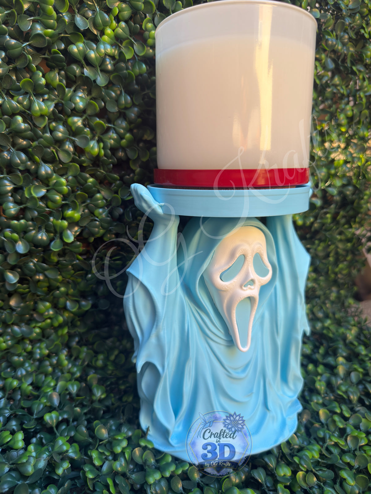 Light Blue Ghost Face Inspired 3-Wick Candle Display Holder | Fits Bath & Body Works Candles