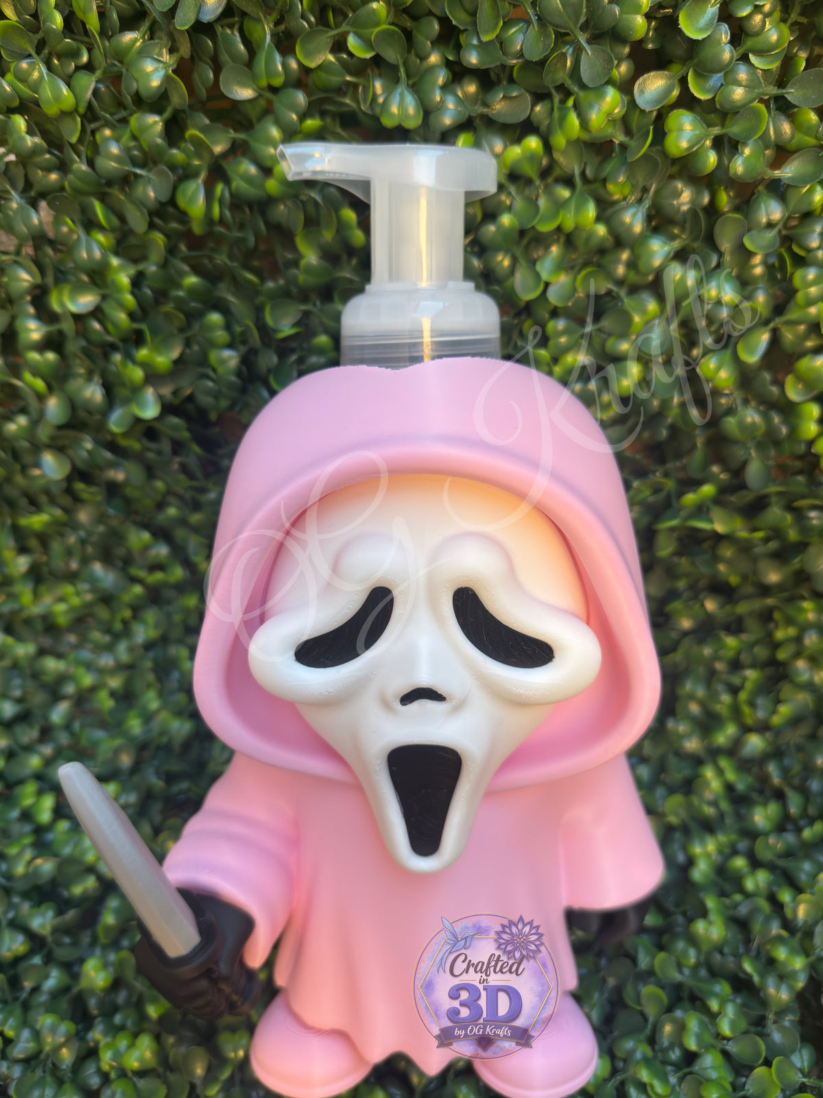 Pink Ghost Face Inspired Foaming Soap Holder | 3D Printed Horror Bathroom Decor