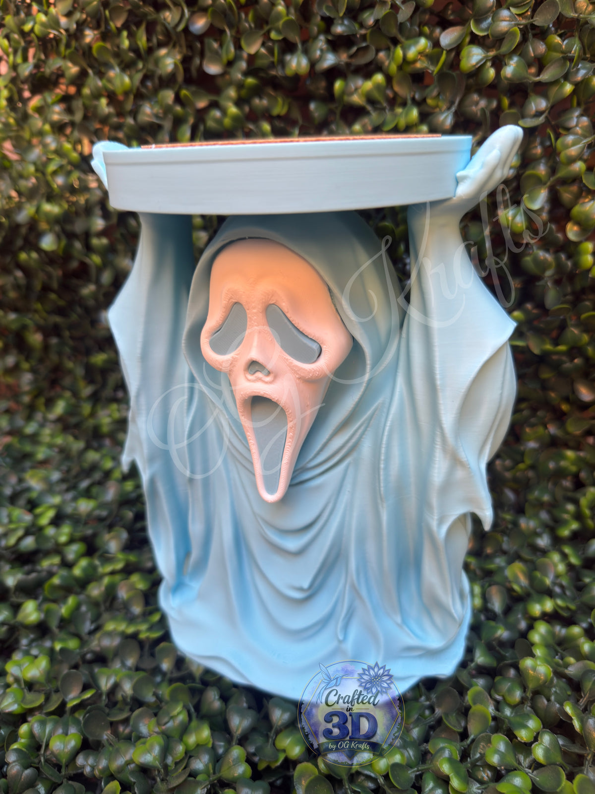 Light Blue Ghost Face Inspired 3-Wick Candle Display Holder | Fits Bath & Body Works Candles
