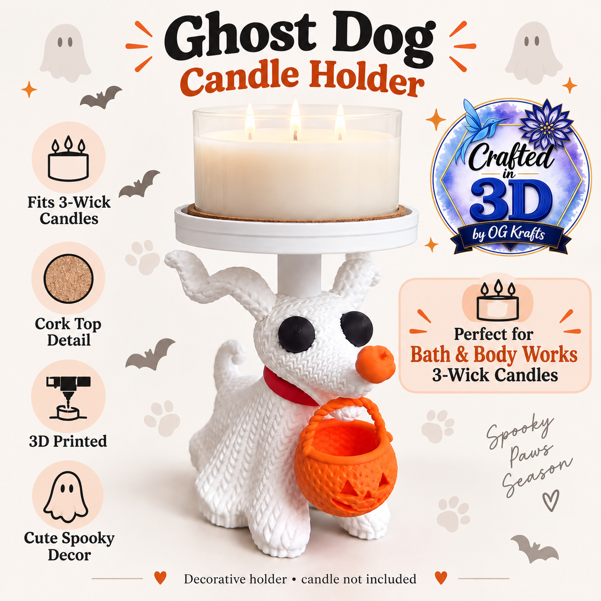 Ghost Dog 3-Wick Candle Holder