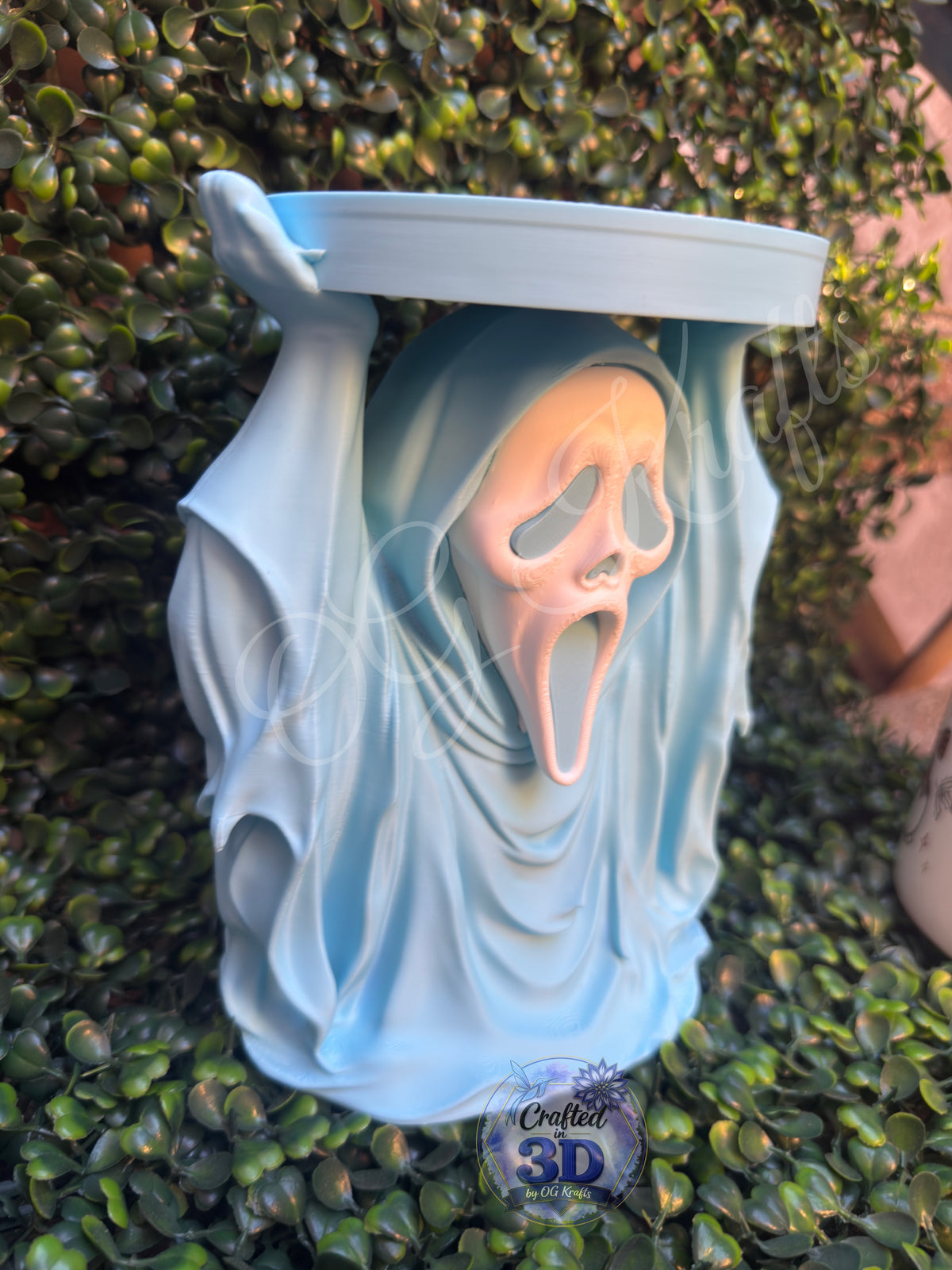 Light Blue Ghost Face Inspired 3-Wick Candle Display Holder | Fits Bath & Body Works Candles