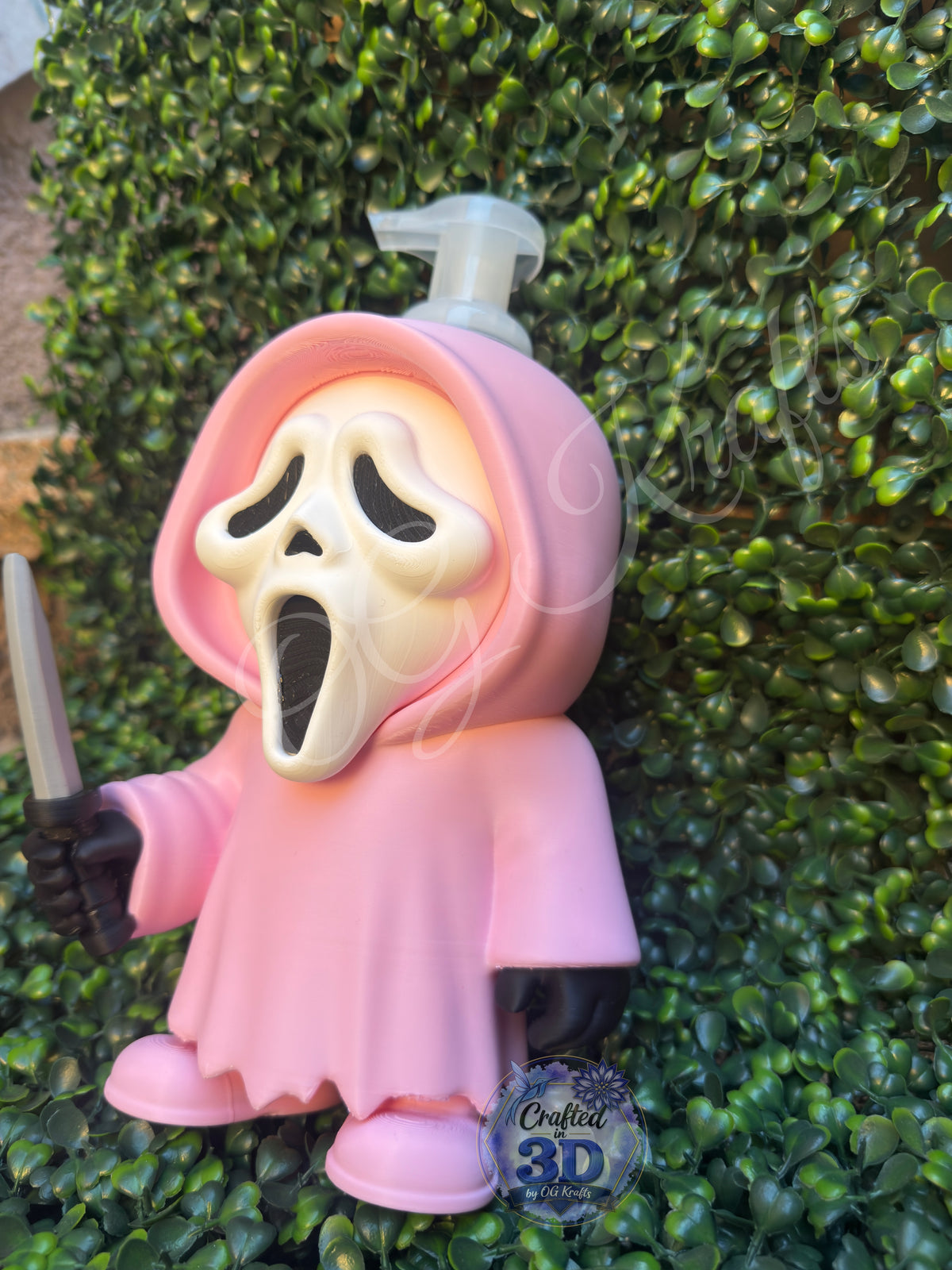 Pink Ghost Face Inspired Foaming Soap Holder | 3D Printed Horror Bathroom Decor