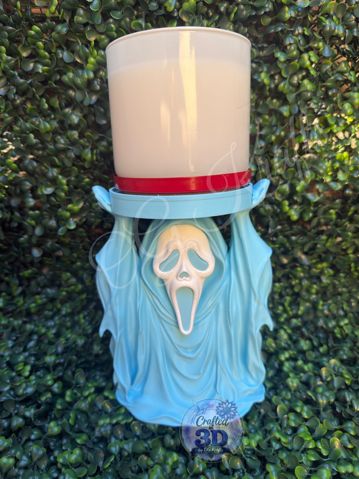 Light Blue Ghost Face Inspired 3-Wick Candle Display Holder | Fits Bath & Body Works Candles