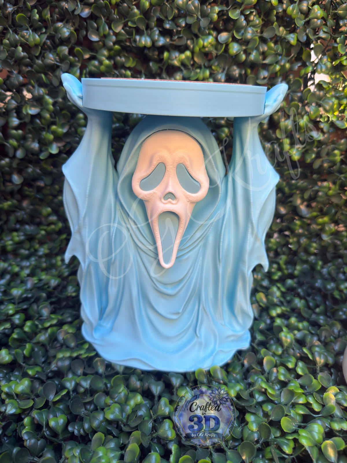 Light Blue Ghost Face Inspired 3-Wick Candle Display Holder | Fits Bath & Body Works Candles
