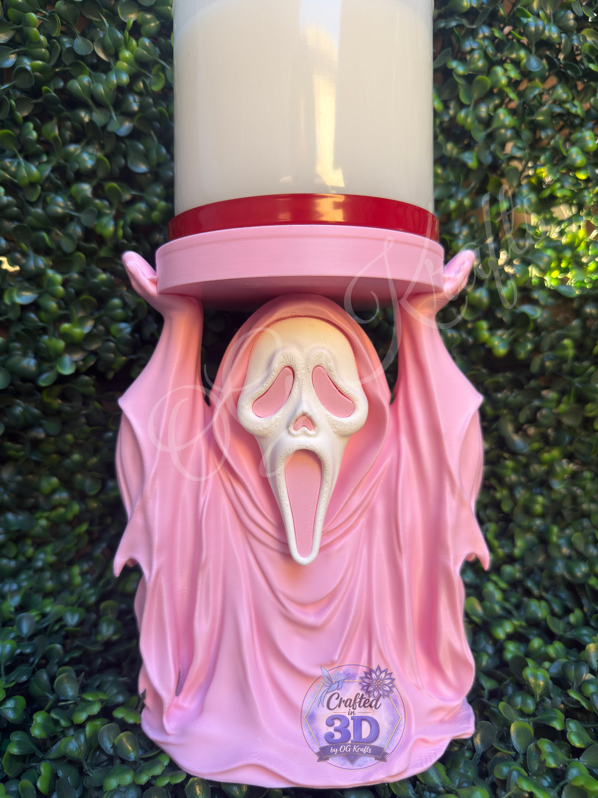 Pink Ghost Face Inspired 3-Wick Candle Display Holder | Fits Bath & Body Works Candles