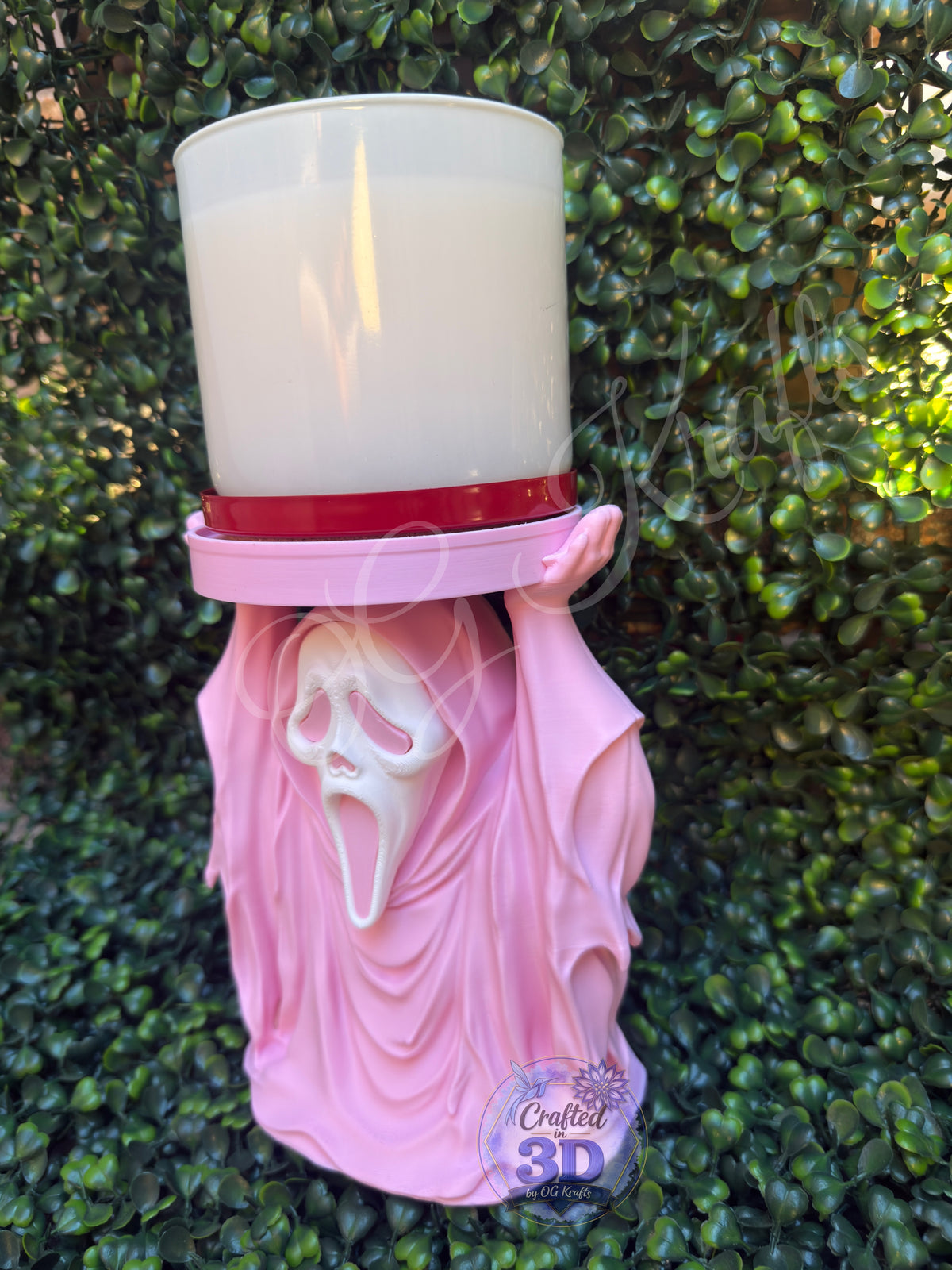 Pink Ghost Face Inspired 3-Wick Candle Display Holder | Fits Bath & Body Works Candles