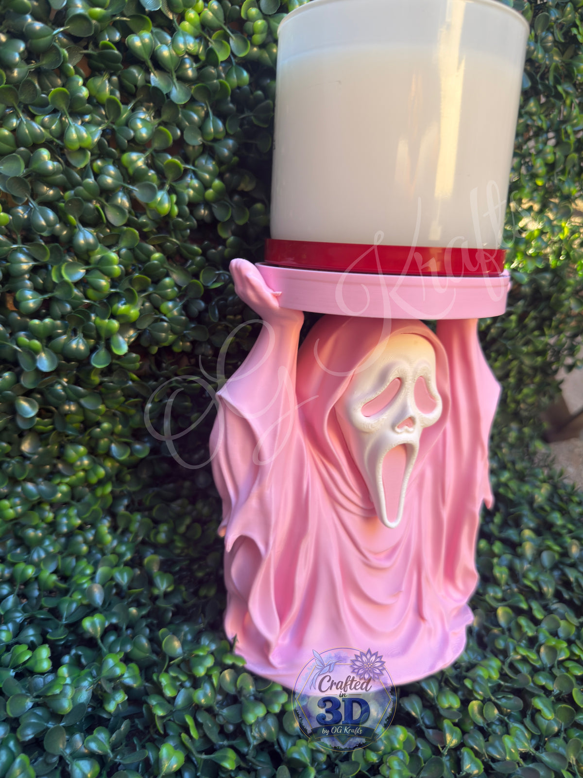 Pink Ghost Face Inspired 3-Wick Candle Display Holder | Fits Bath & Body Works Candles