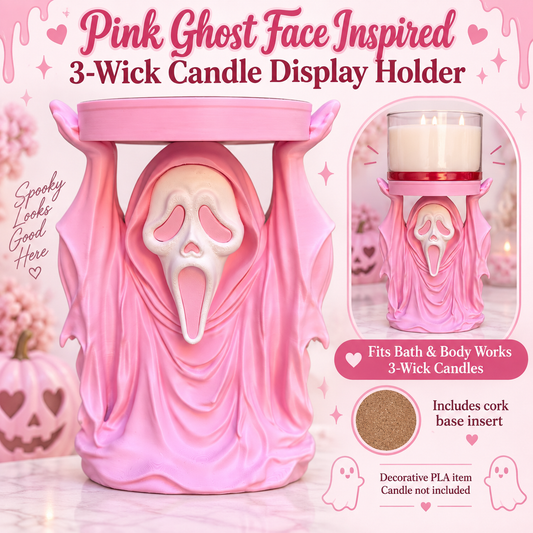 Pink Ghost Face Inspired 3-Wick Candle Display Holder | Fits Bath & Body Works Candles