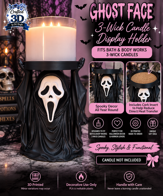 Ghost Face Inspired 3-Wick Candle Display Holder | Fits Bath & Body Works Candles