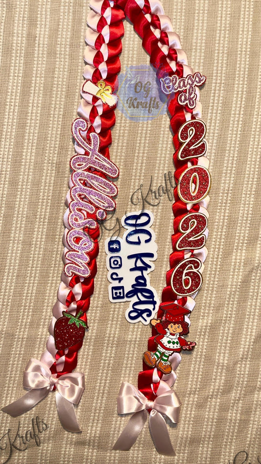 Strawberry Custom Graduation Lei Ribbon Lei  Class of 2026 Keepsake  Class of 2026 Graduation Ribbon Necklace Fresita Graduation Cute Grad