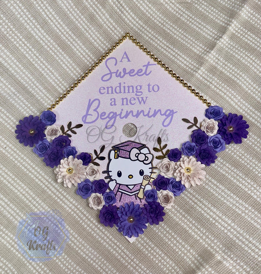 HK Graduation Cap Topper Personalized Grad Cap  Glitter Grad Cap  Class of 2026  A Sweet Ending to a new Beginning Character Grad Cap Topper