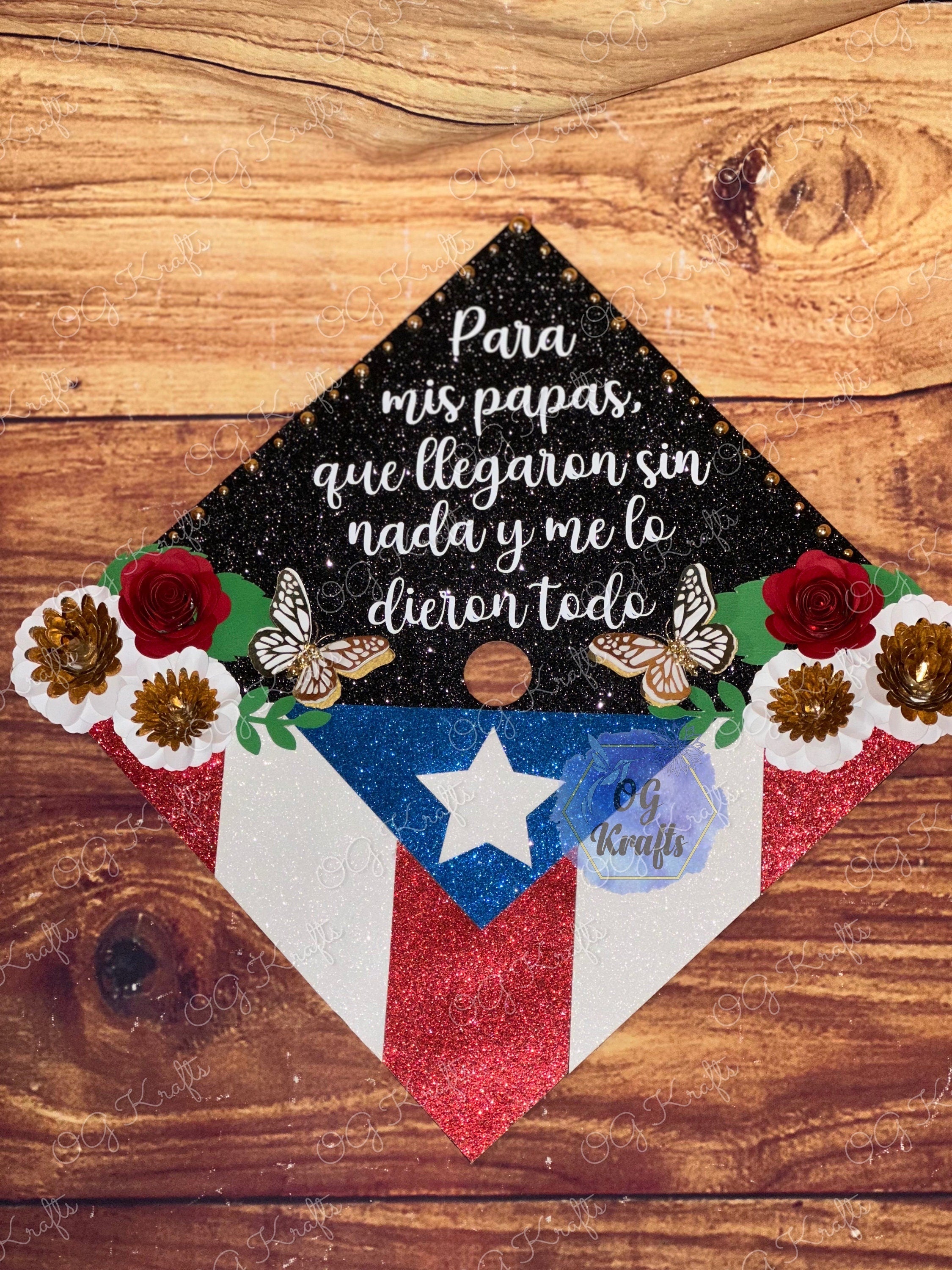 Graduation Cap Topper Paper Flowers Puerto Rican Flag Grad Cap Topper ...