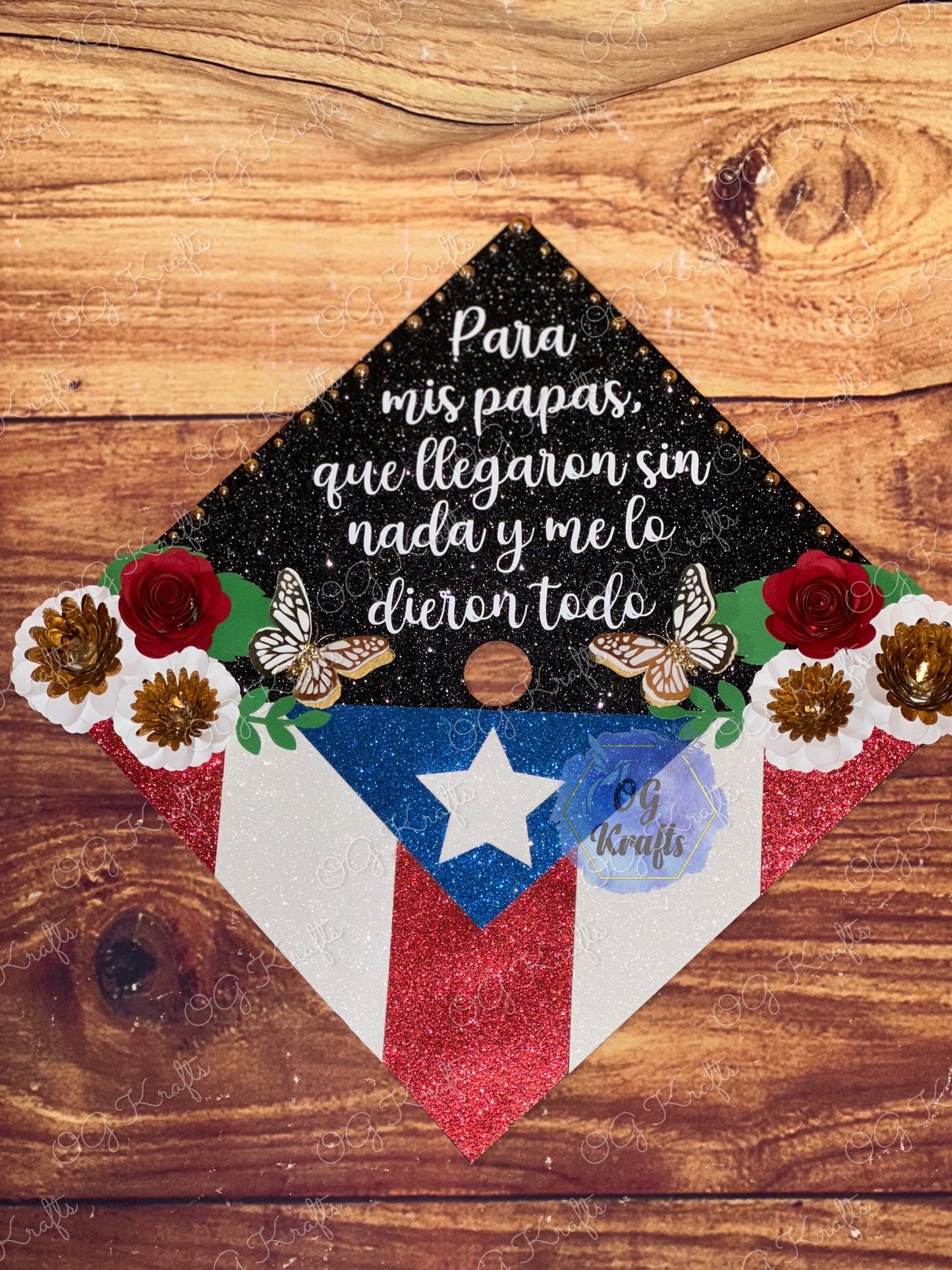 Graduation Cap Topper Paper Flowers  Puerto Rican Flag Grad Cap Topper  Class of 2026  Boricua Graduation Cap Topper Cute Grad Topper