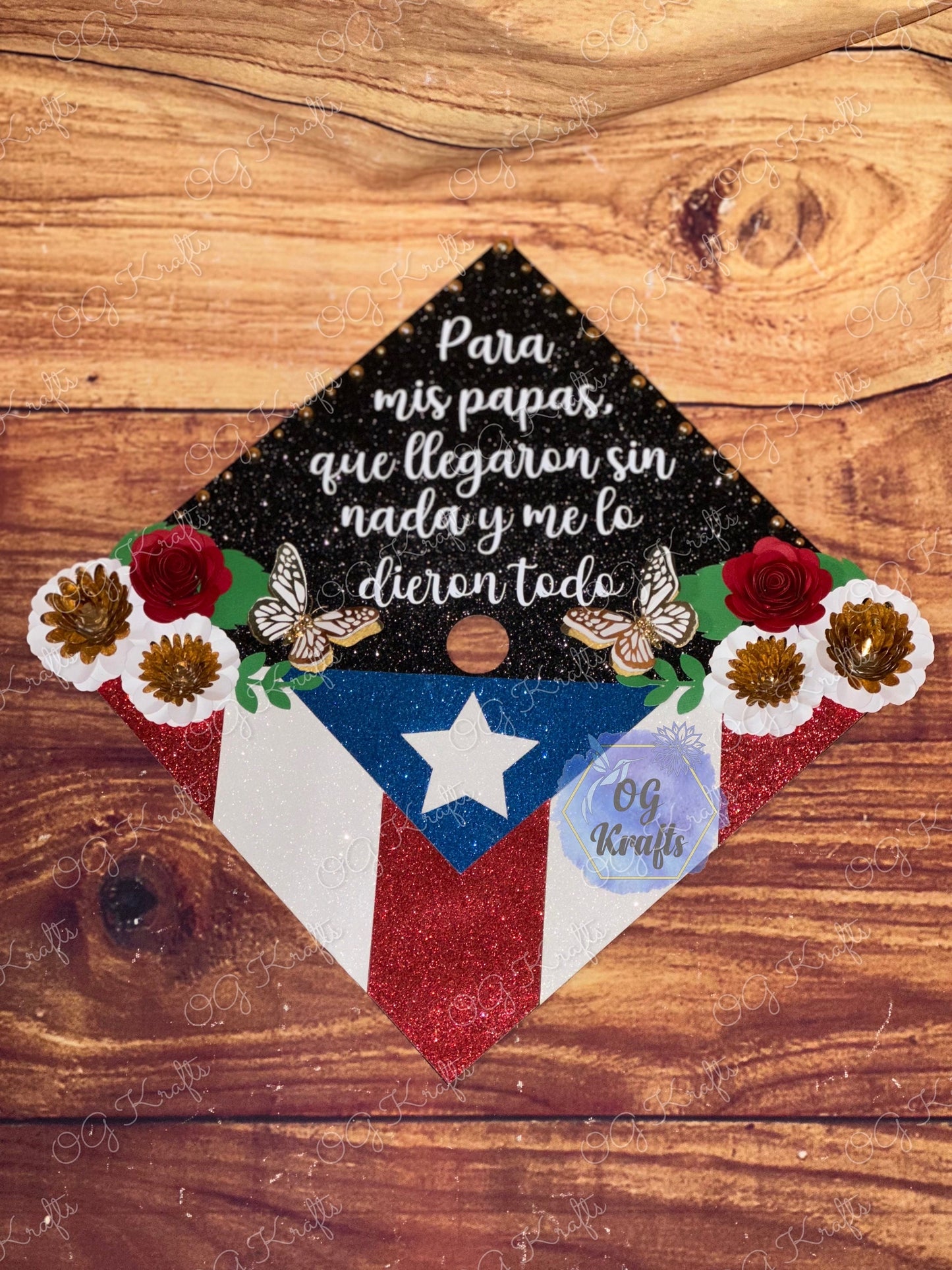 Graduation Cap Topper Paper Flowers  Puerto Rican Flag Grad Cap Topper  Class of 2026  Boricua Graduation Cap Topper Cute Grad Topper