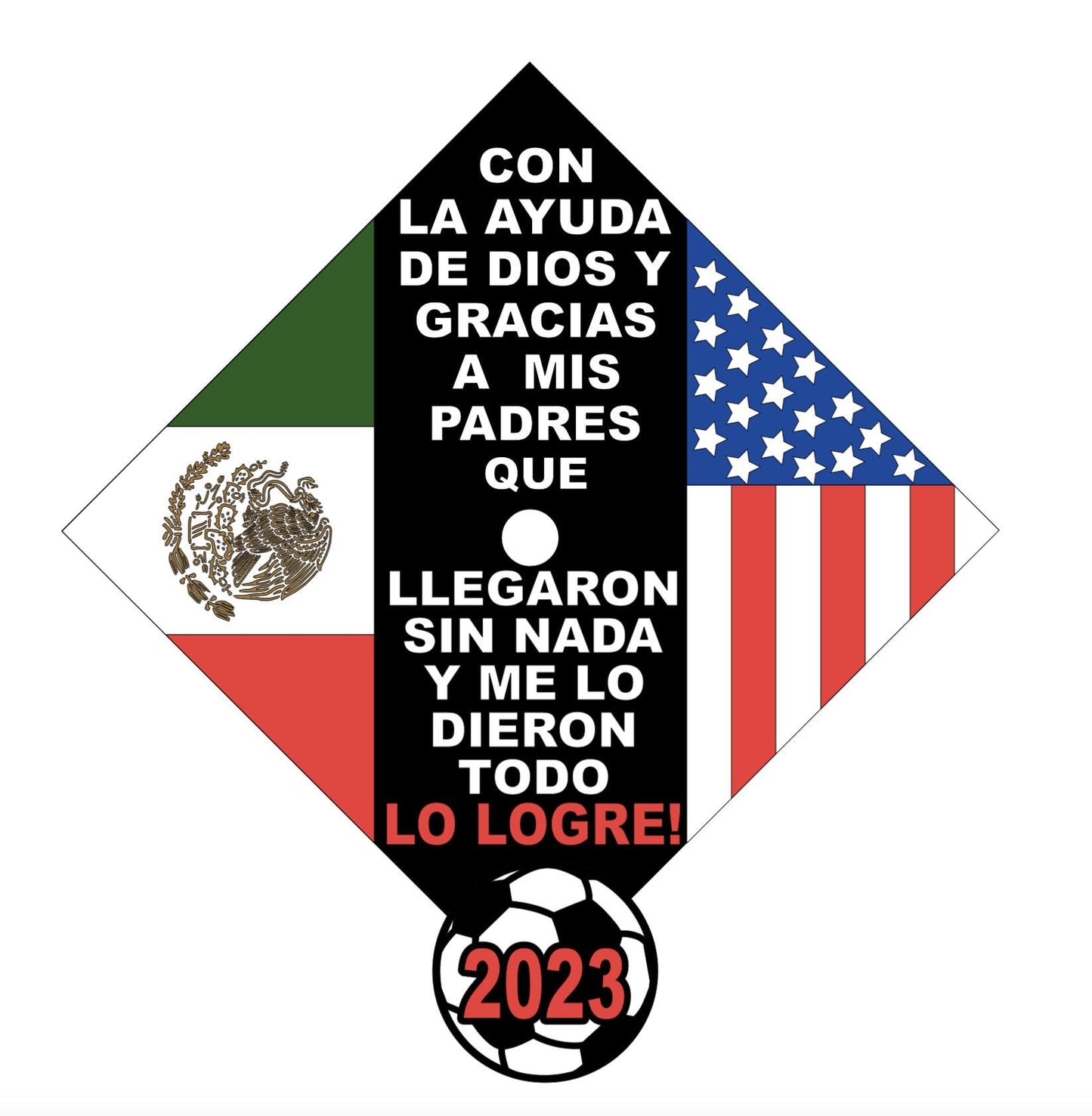 Custom Graduation Cap Topper  Mexican & American Flags  Class of 2026  Sports Cap Topper  Soccer Graduation Cap Topper Dual Nationality Grad