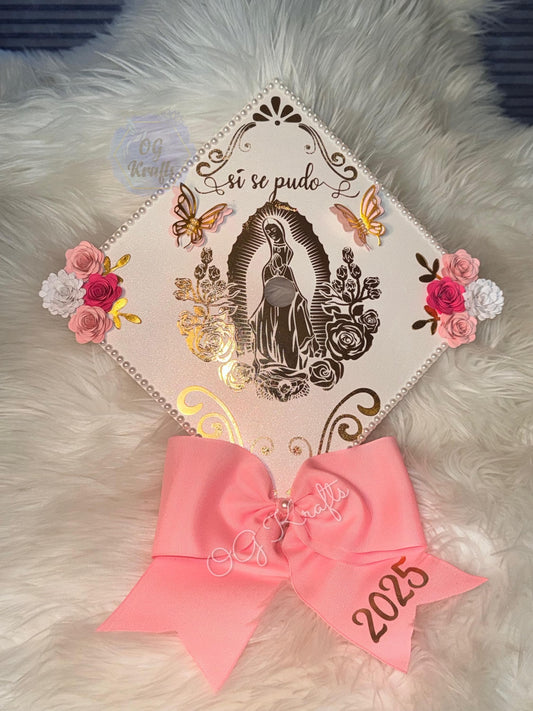 Virgen Talavera Graduation Cap Topper Mexican Grad Cap Class of 2026 Cute Talavera Grad Cap Topper Virgencita Grad Cap with Bow Virgin Mary