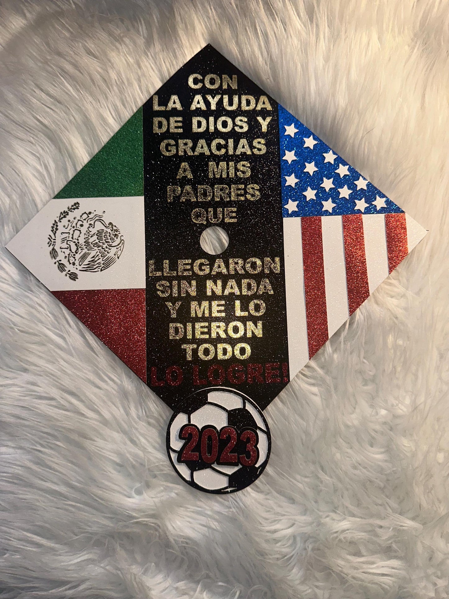Custom Graduation Cap Topper  Mexican & American Flags  Class of 2026  Sports Cap Topper  Soccer Graduation Cap Topper Dual Nationality Grad