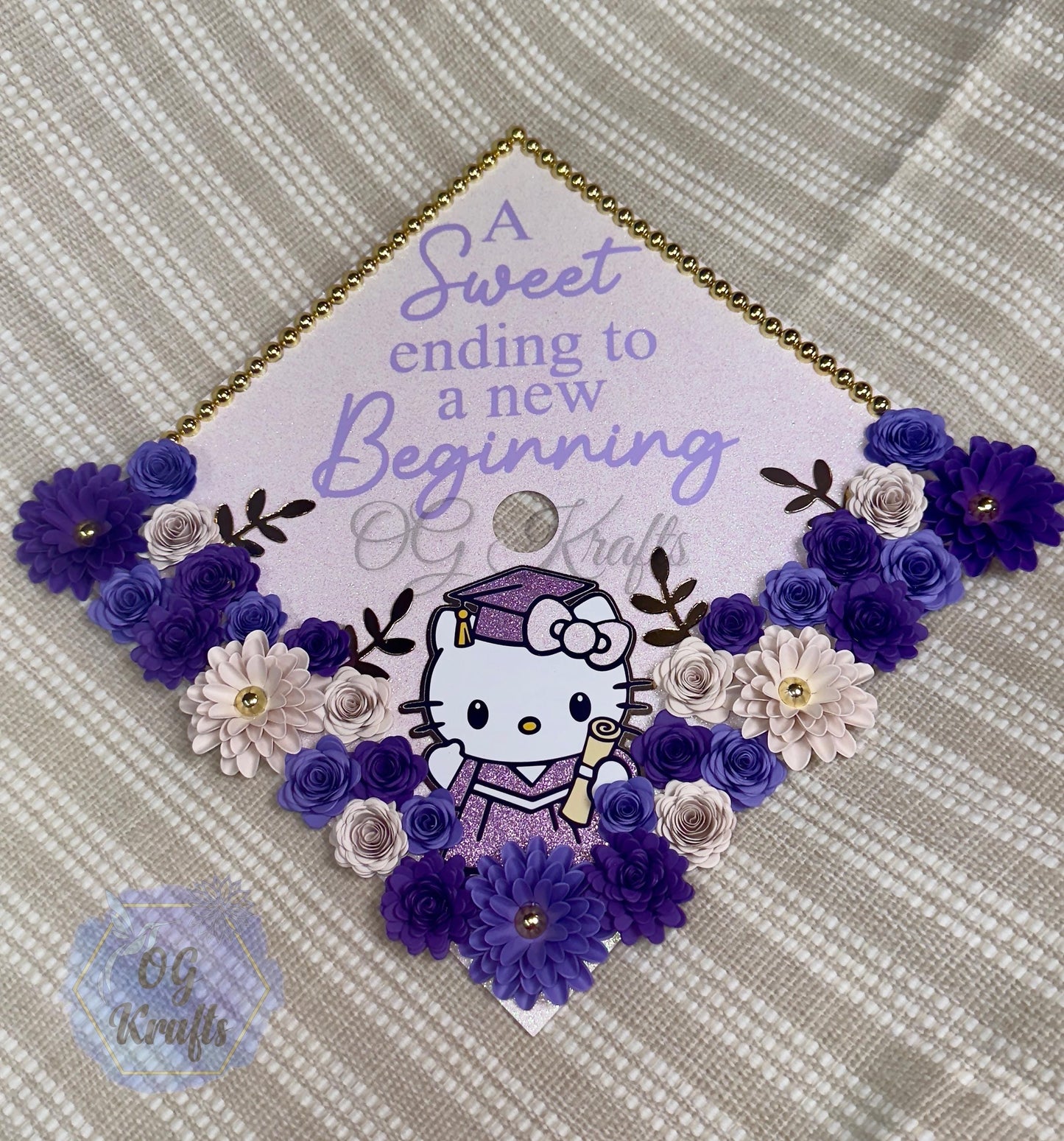HK Graduation Cap Topper Personalized Grad Cap Custom Grad Cap Class of 2026 A Sweet Ending to a new Beginning Kitty Grad Cap Topper Viral