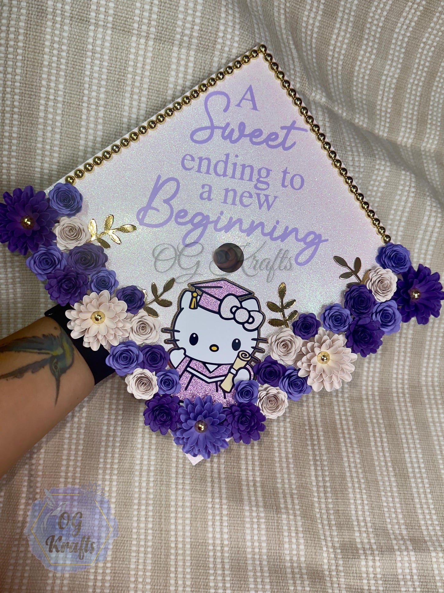 HK Graduation Cap Topper Personalized Grad Cap Custom Grad Cap Class of 2026 A Sweet Ending to a new Beginning Kitty Grad Cap Topper Viral