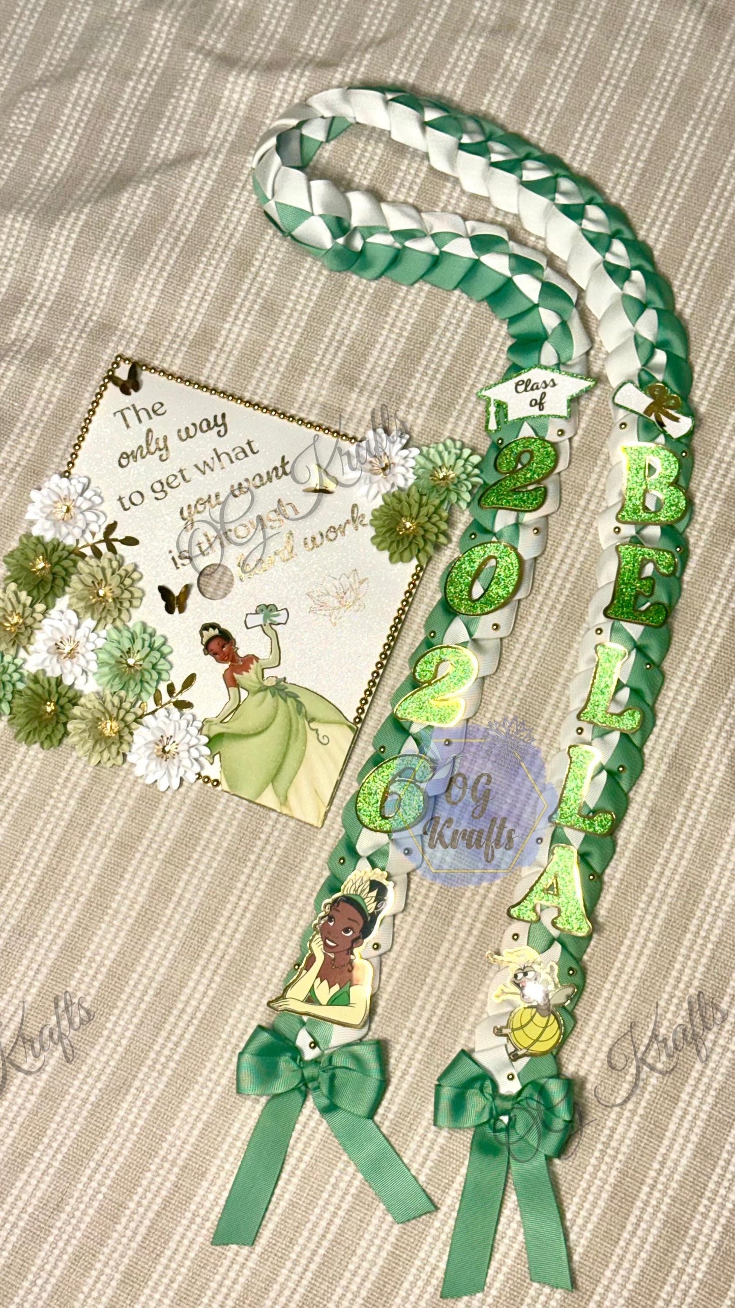 Custom Princess Graduation Topper/Lei Bundle Personalized Grad Cap Graduation Lei Class of 2026  Frog Princess Topper/Lei Viral Senior Gift