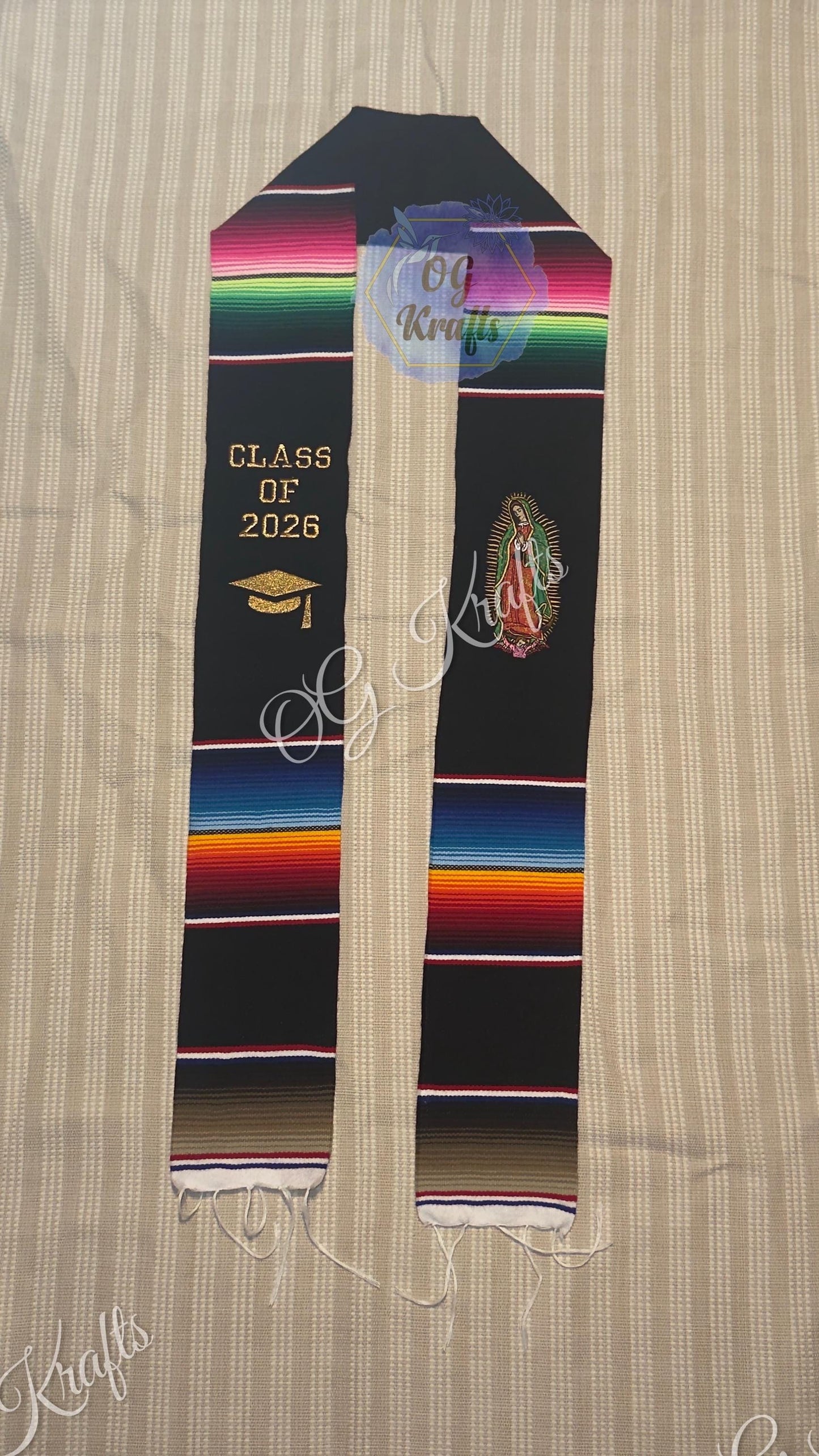 Virgen Class of 2026 Mexican Sarape Graduation Stole Graduation Gift Virgencita sarape Stole Black Grad sash