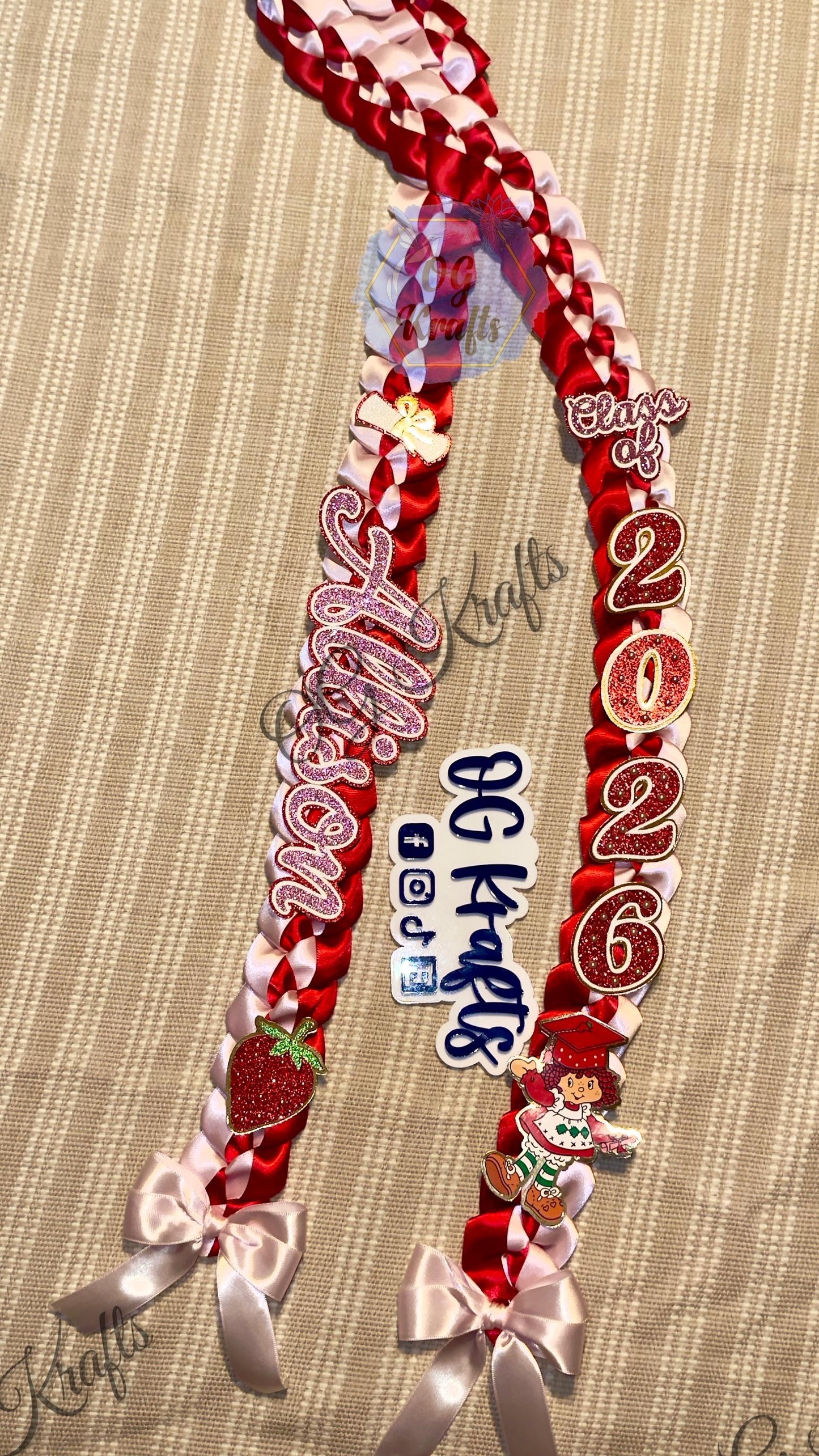 Strawberry Graduation Lei Promotion Gift Lei Senior Night Gift Lei Braided Ribbon Lei Graduation Ribbon Lei Graduate Lei 2026 Senior Fresita