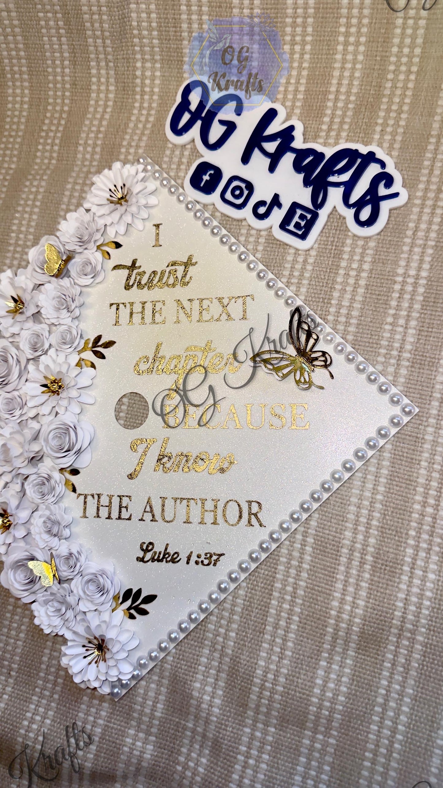 READY TO SHIP Next Chapter Graduation Cap Topper Grad Cap Topper Beautiful Grad Cap Class of 2026 Elegant Classy Grad Cap Cute Cap Girly Cap