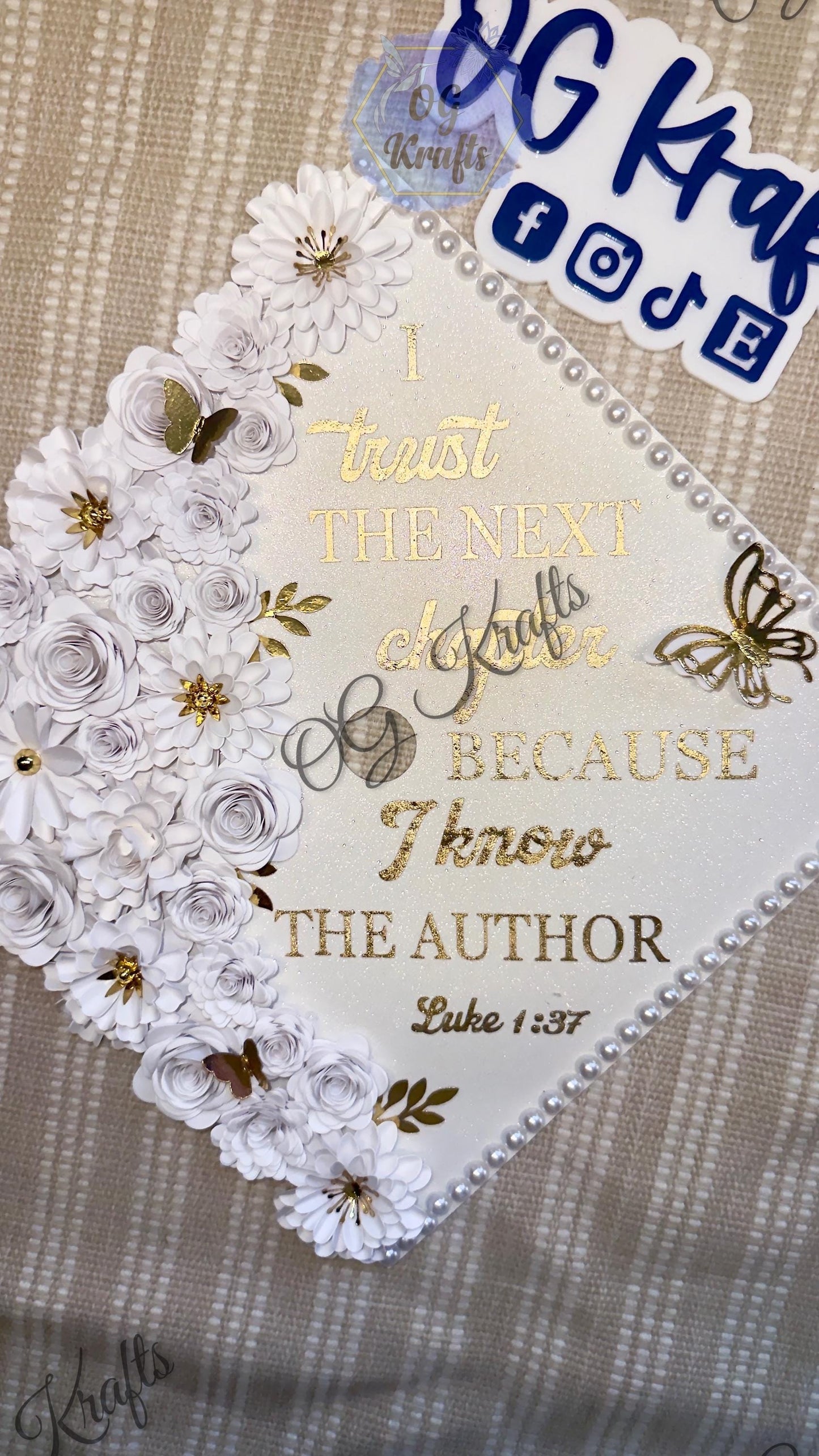READY TO SHIP Next Chapter Graduation Cap Topper Grad Cap Topper Beautiful Grad Cap Class of 2026 Elegant Classy Grad Cap Cute Cap Girly Cap