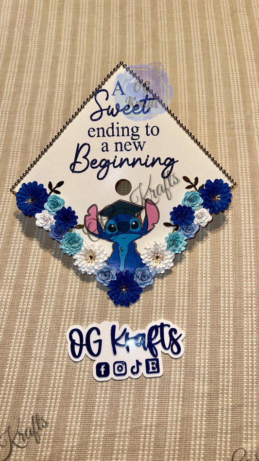 Cute Graduation Cap Topper  Personalized Grad Cap  Glitter Grad Cap  Class of 2026  Graduation Topper  Blue Alien Cap Topper Custom Grad Cap