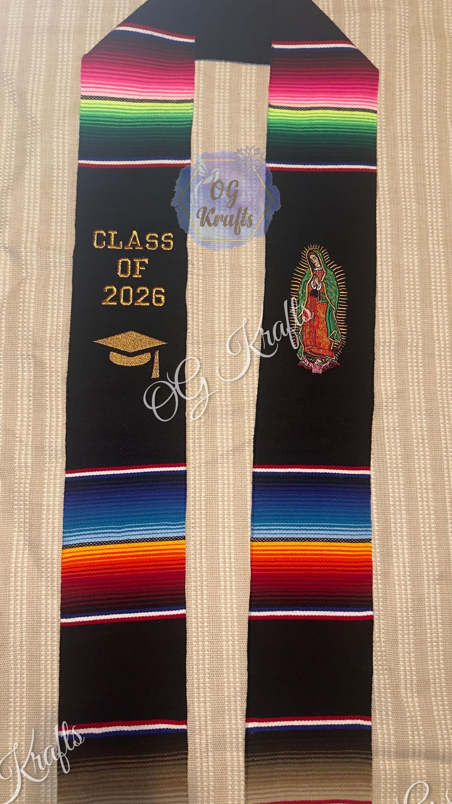 Virgen Class of 2026 Mexican Sarape Graduation Stole Graduation Gift Virgencita sarape Stole Black Grad sash