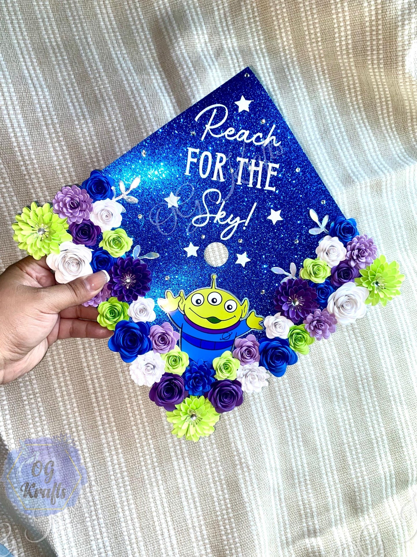 Reach for the Sky Graduation Cap Topper Personalized Grad Cap Cute Grad Cap Class of 2026 Graduation Topper Alien Cap Topper Cute Grad Decor