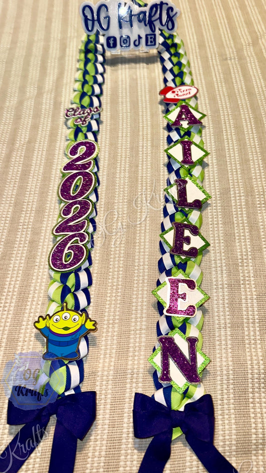 Custom Graduation Lei  Alien Ribbon Lei  Class of 2026 Keepsake  Class of 2026 Graduation Ribbon Necklace Space Grad Personalized Grad Lei