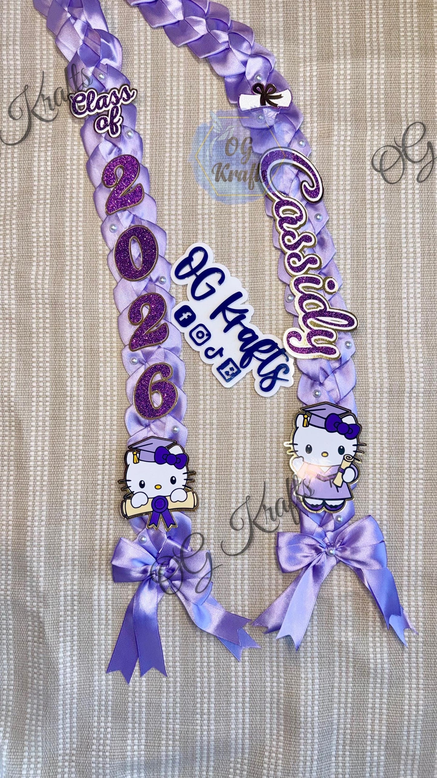 Kitty Graduation Topper Lei Bundle Personalized Grad Cap  Graduation Lei Class of 2026  Graduation Topper  kitty Topper and Lei Purple Grad