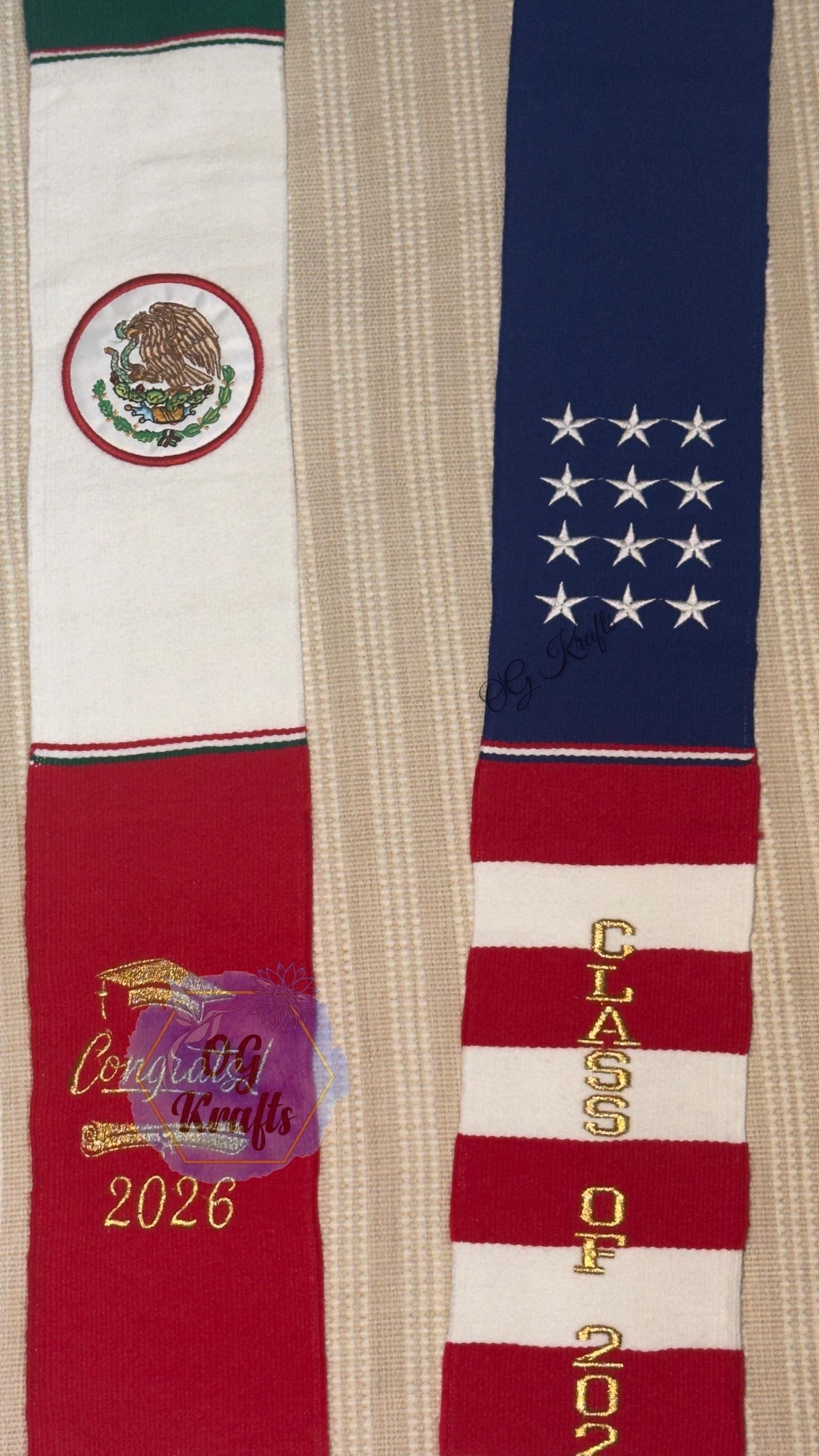 Mexican American Class of 2026 Mexican Sarape Graduation Stole Sarape Graduation Sash Grad Para mis Padres Mexican Flag USA Flag Grad Sash