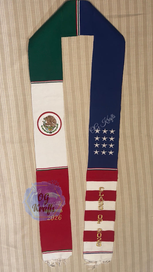 Mexican American Class of 2026 Mexican Sarape Graduation Stole Sarape Graduation Sash Grad Para mis Padres Mexican Flag USA Flag Grad Sash