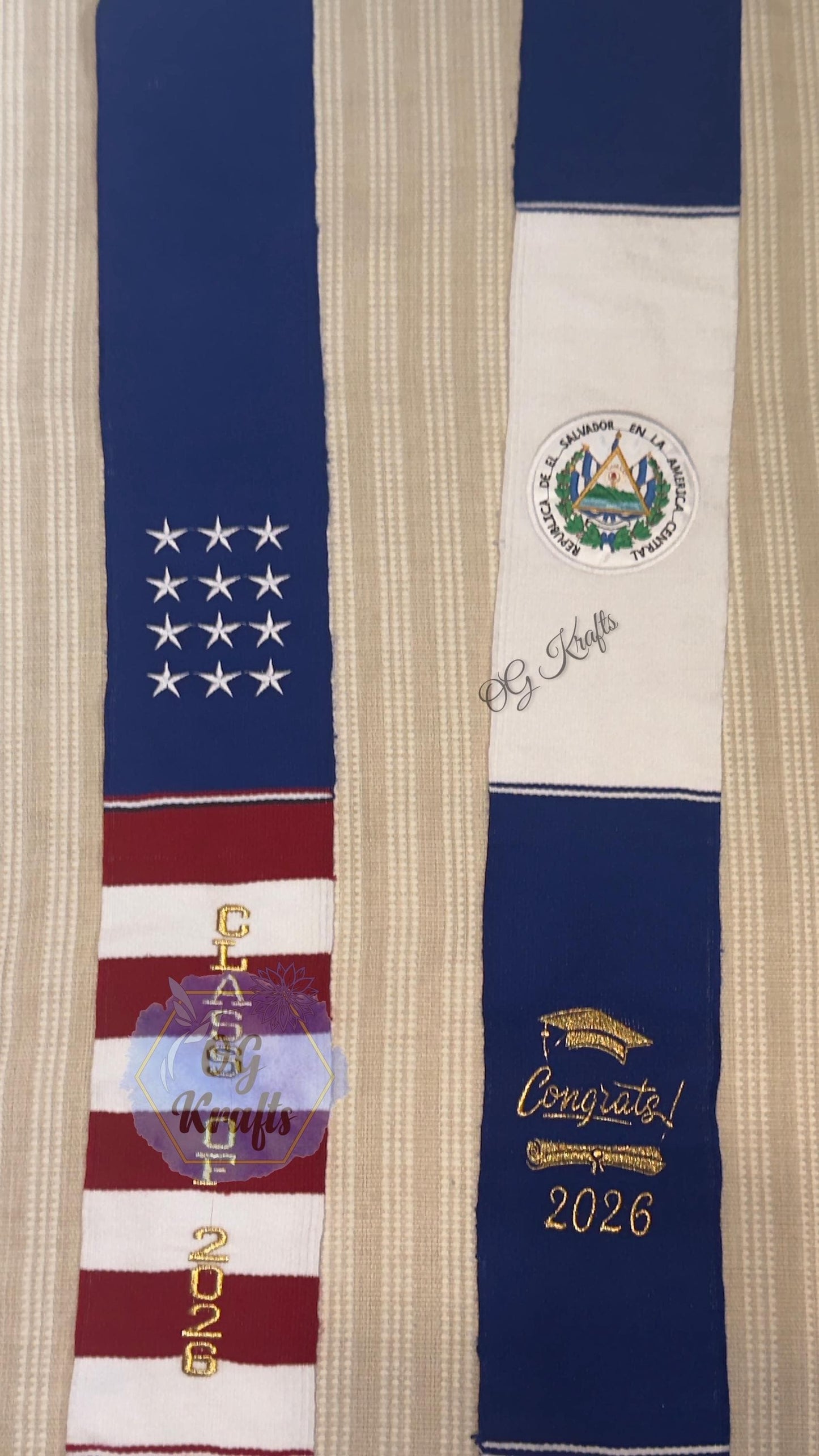 El Salvador American Class of 2026 Mexican Sarape Graduation Stole Sarape Graduation Sash Grad Para mis Padres  ES Flag USA Flag Grad Sash