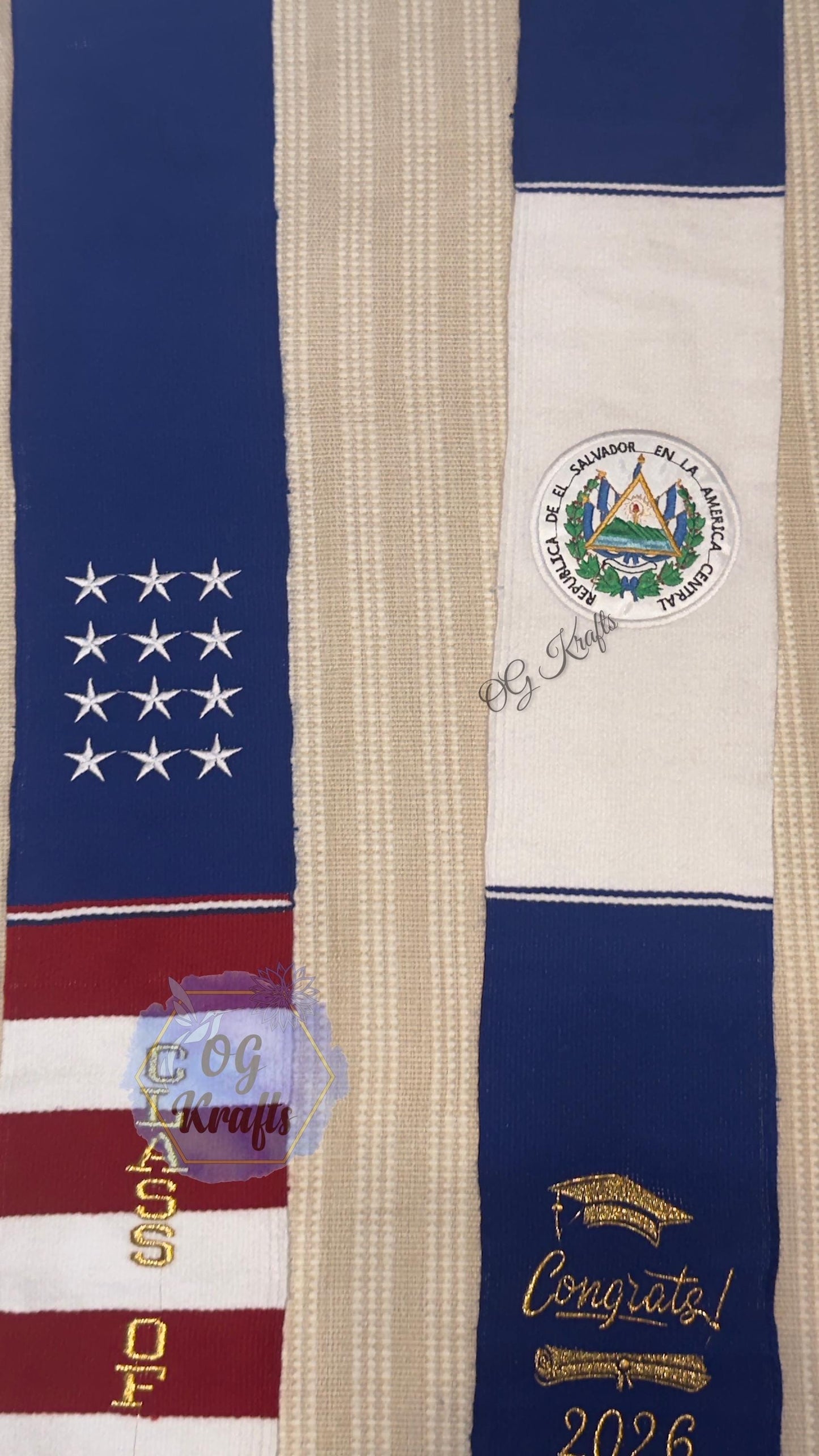 El Salvador American Class of 2026 Mexican Sarape Graduation Stole Sarape Graduation Sash Grad Para mis Padres  ES Flag USA Flag Grad Sash