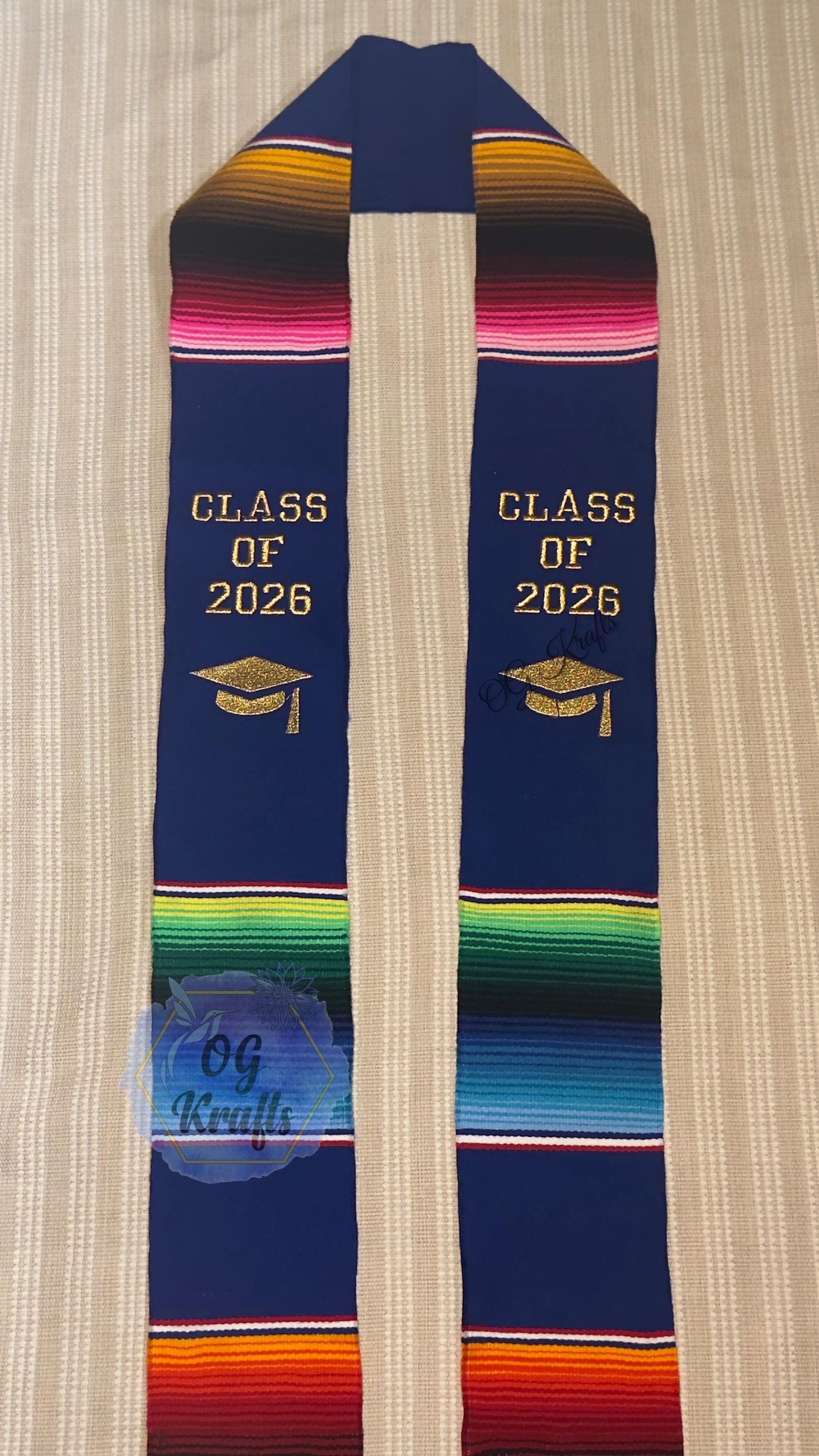 Class of 2026 Authentic Mexican Sarape Graduation Sash Blue Graduation Sarape Sash Embroidered Sarape Grad Sash Graduation Gift Senior Gift