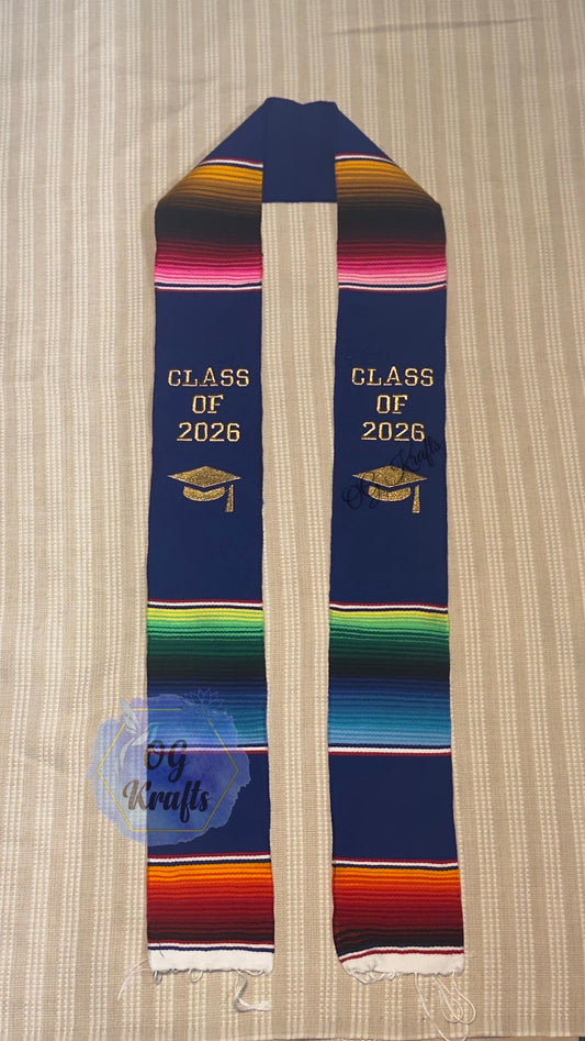 Class of 2026 Authentic Mexican Sarape Graduation Sash Blue Graduation Sarape Sash Embroidered Sarape Grad Sash Graduation Gift Senior Gift