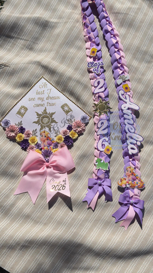 Purple Princess Graduation Bundle Fairytale Grad Topper/Lei Bundle Personalized Grad Cap Graduation Lei Class of 2026 Graduation Topper