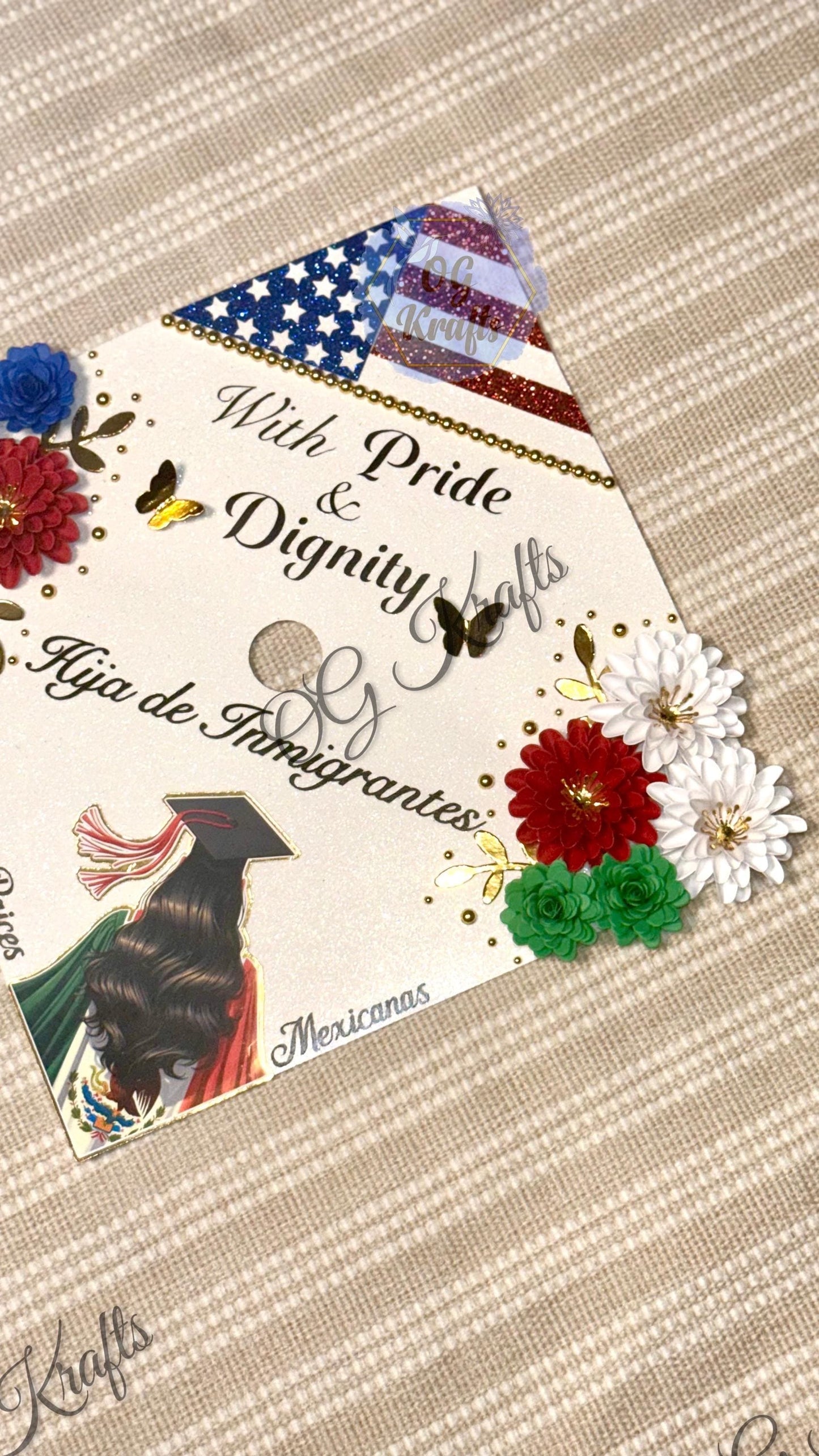 READY TO SHIP With Pride and Dignity Hija de Inmigrantes Graduation Cap Topper Mexican Class of 2026 Mexican American Graduation Topper