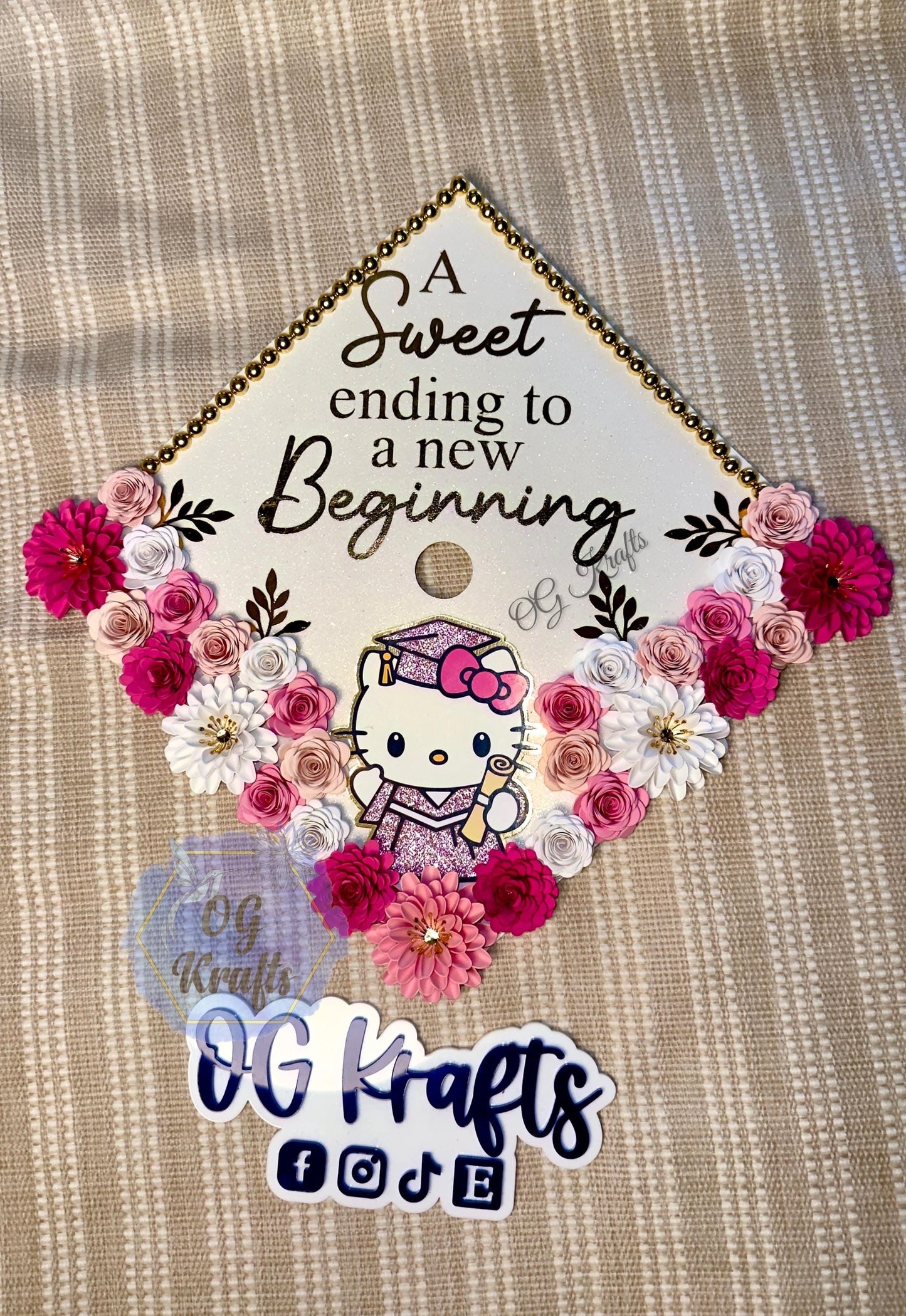 Graduation Cap Topper Personalized Grad Cap Glitter Grad Cap Class of 2026 A Sweet Ending to a new Beginning Character Grad Cap Topper Pink
