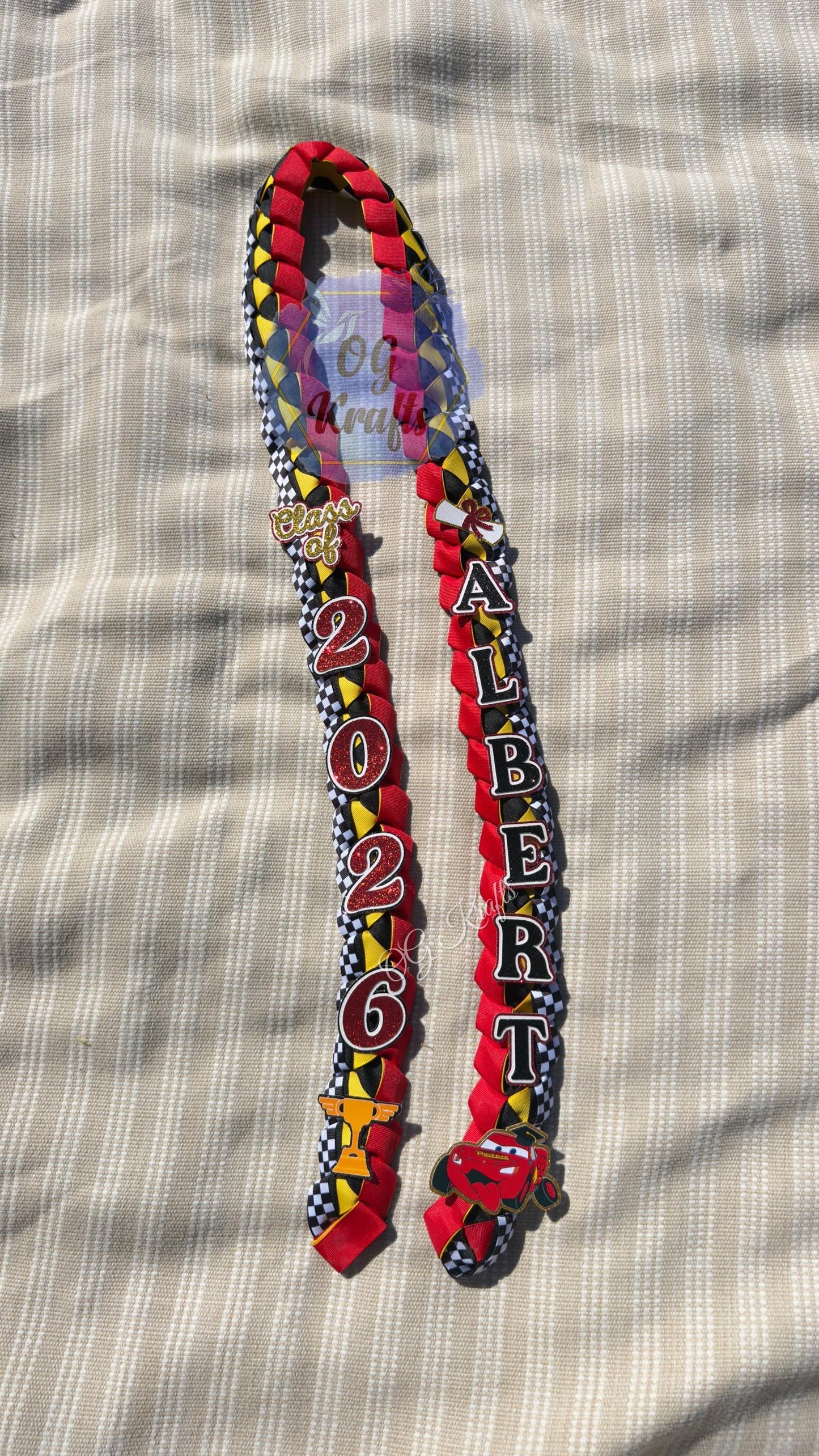 Race car Graduation Lei Custom Ribbon Lei Class of 2026 Keepsake Graduation Ribbon Necklace Race Car Grad Lei Male Graduation gift