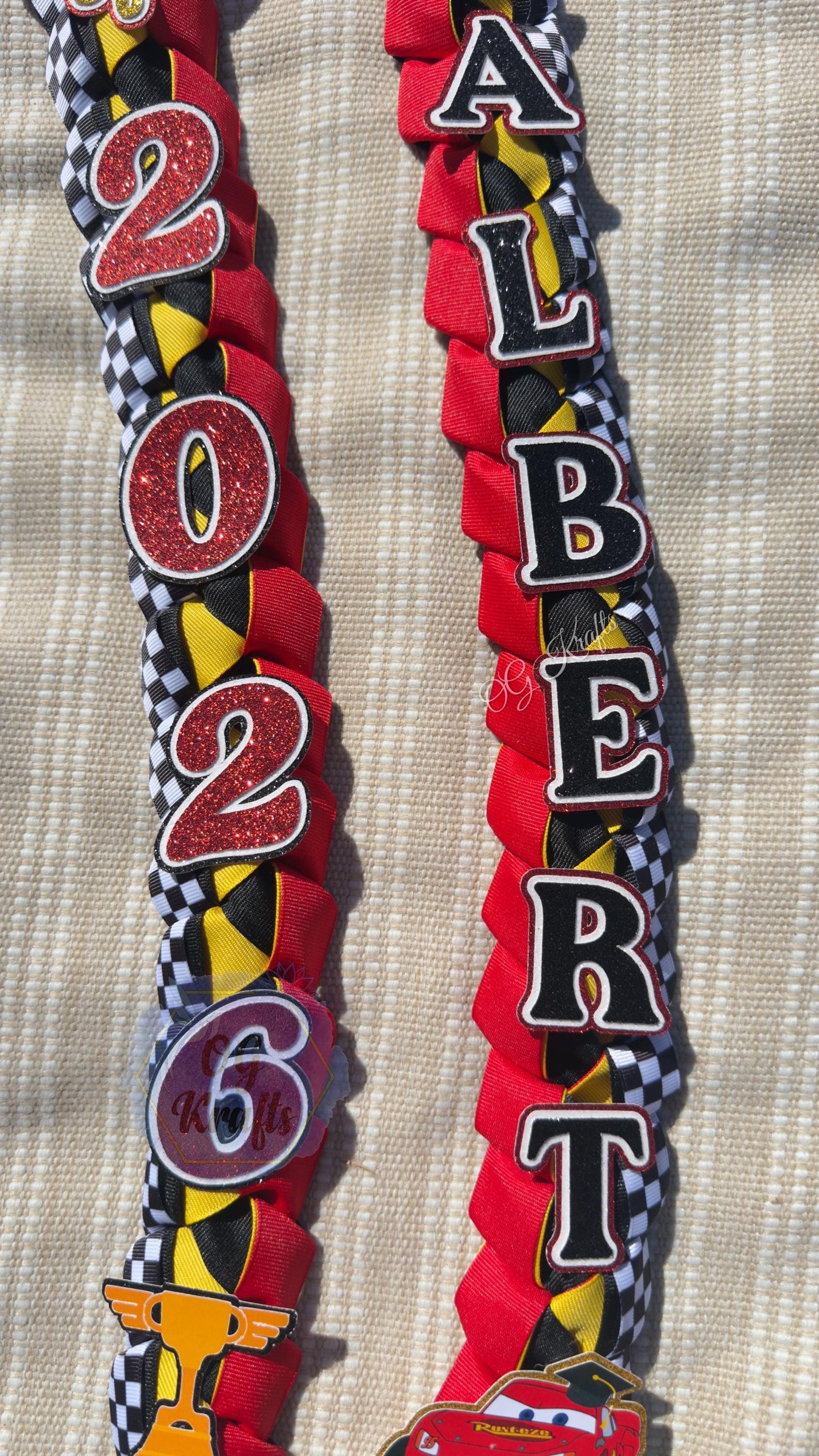 Race car Graduation Lei Custom Ribbon Lei Class of 2026 Keepsake Graduation Ribbon Necklace Race Car Grad Lei Male Promotion gift Lightning