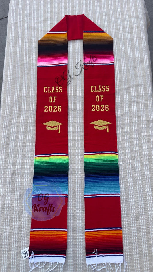 Class of 2026 Authentic Mexican Sarape Graduation Sash Red Graduation Sarape Sash Embroidered Sarape Grad Sash Graduation Gift Senior Gift
